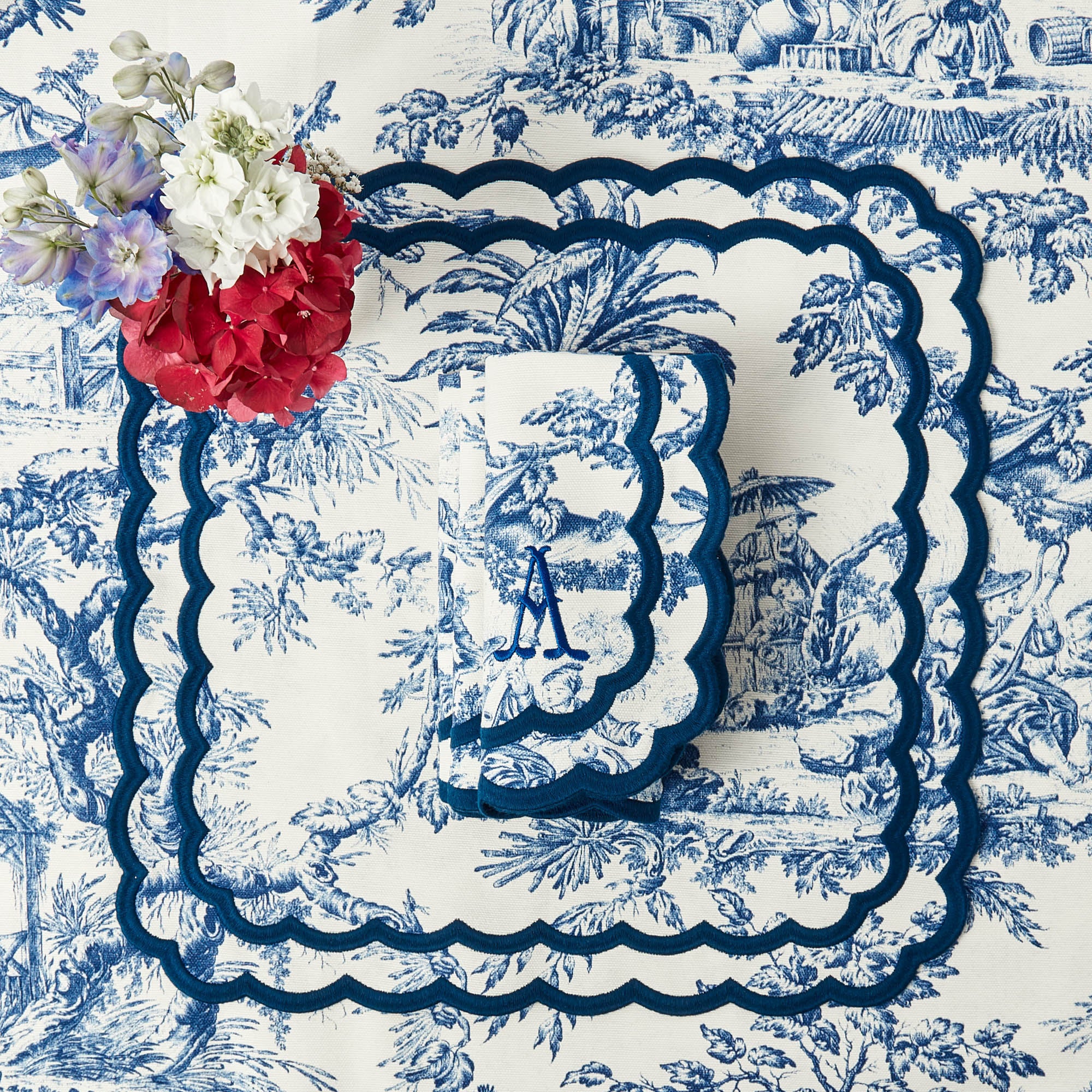 Isla Blue Toile Placemats & Napkins (Set of 4)