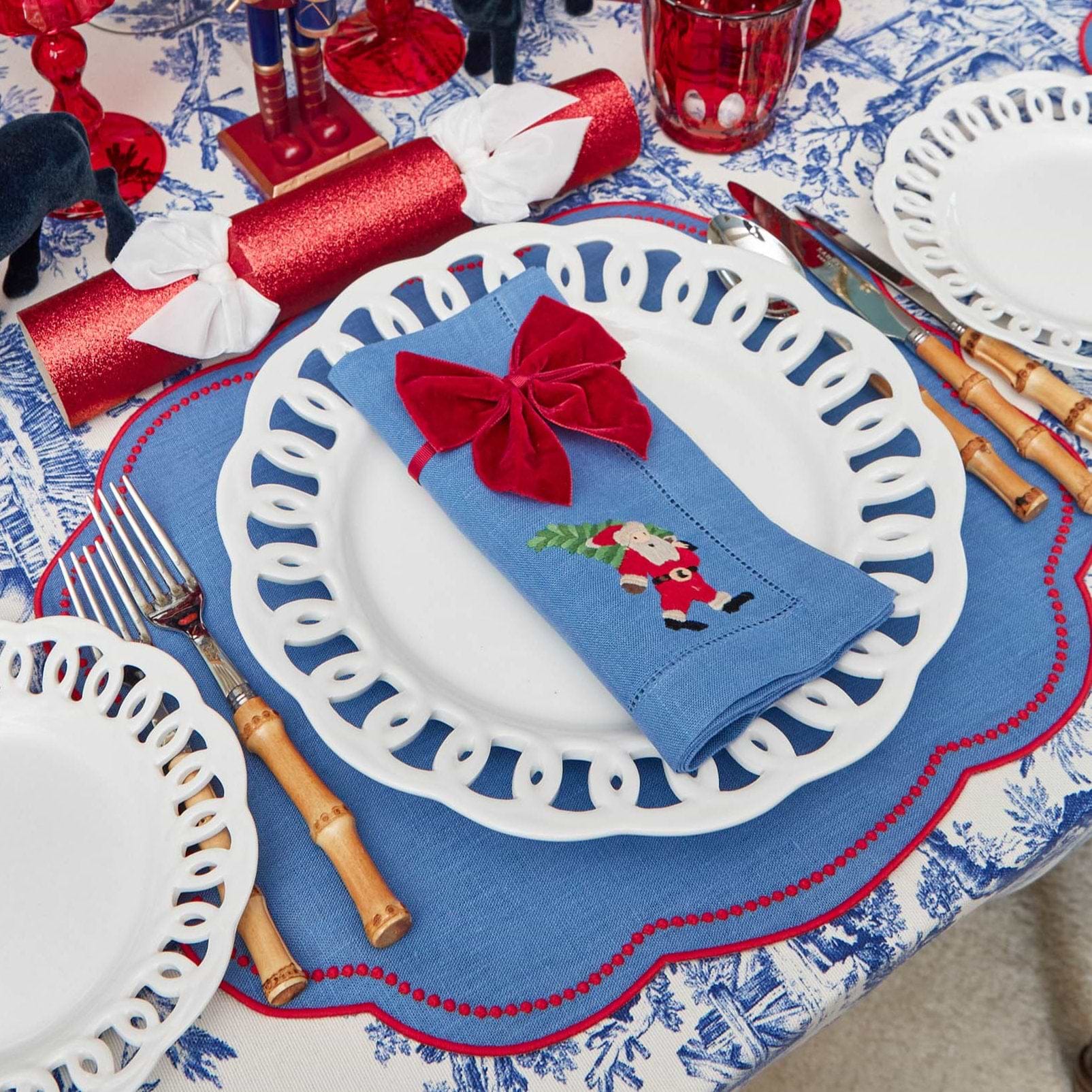 Eloise Blue & Red Placemats (Set of 4)