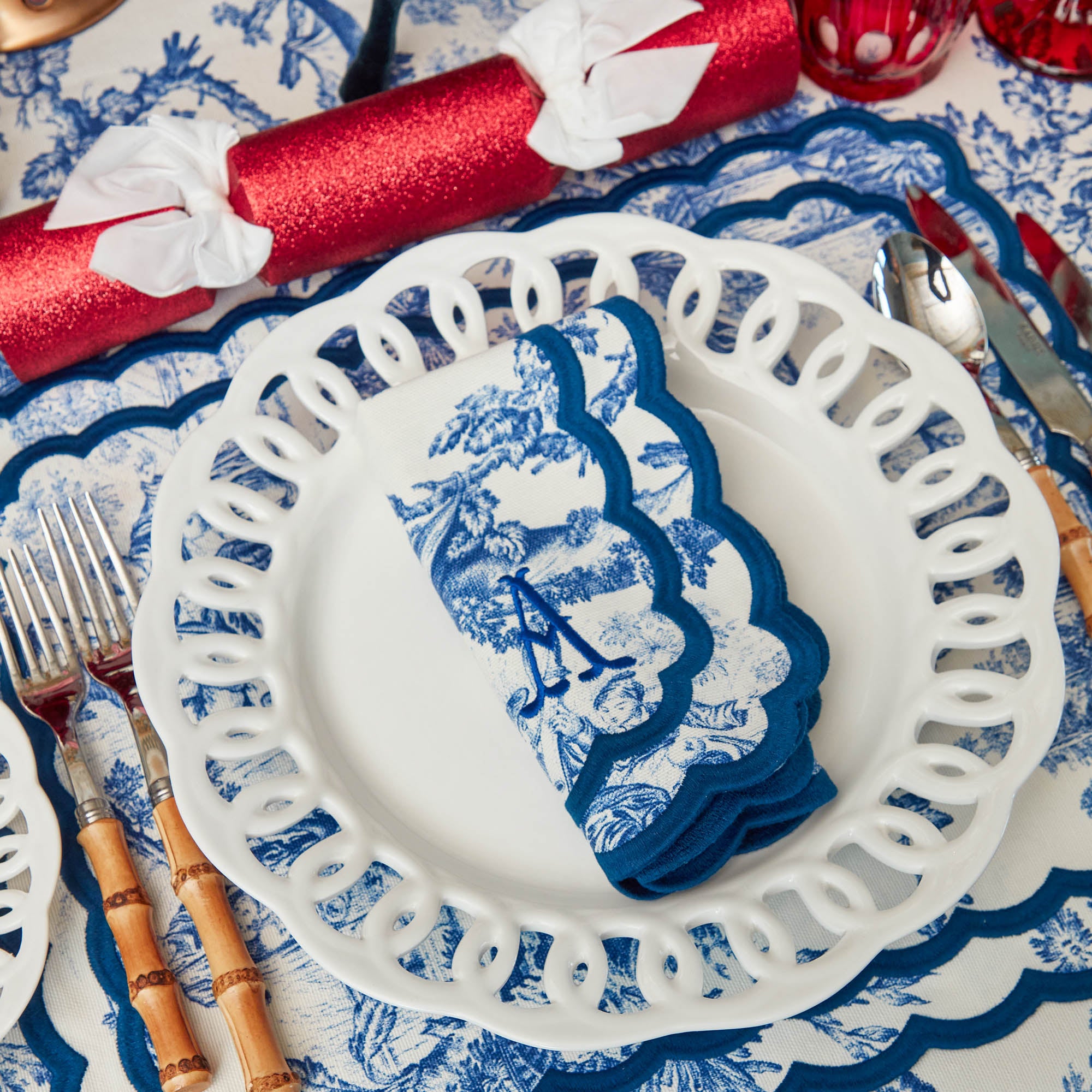 Isla Blue Toile Placemats & Napkins (Set of 4)