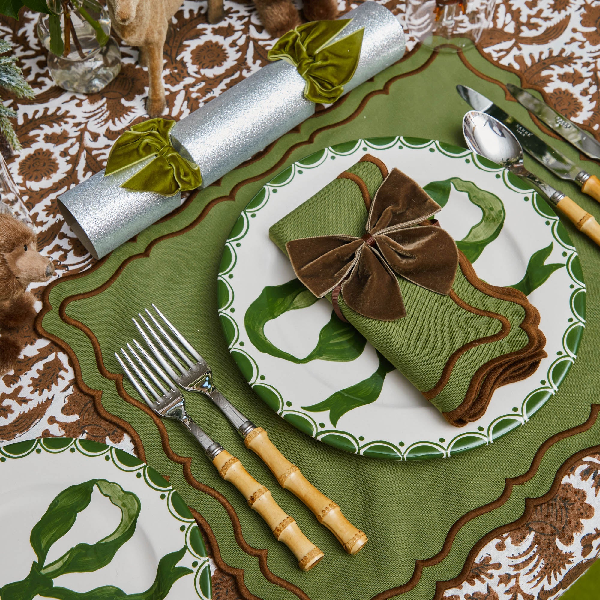 Katherine Green & Chocolate Placemats & Napkins (Set of 4)