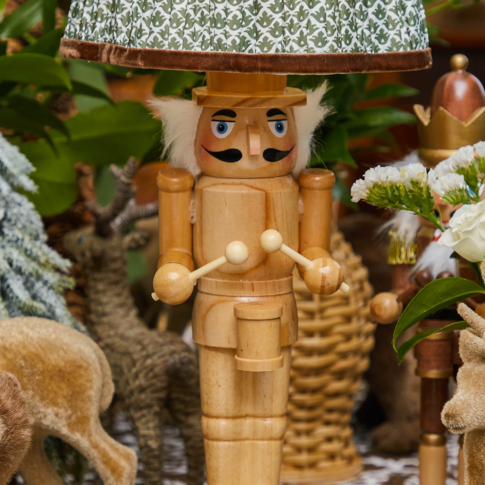 Nutcracker Rechargeable Lamp with Olive & Chocolate Lotus Shade (18cm)