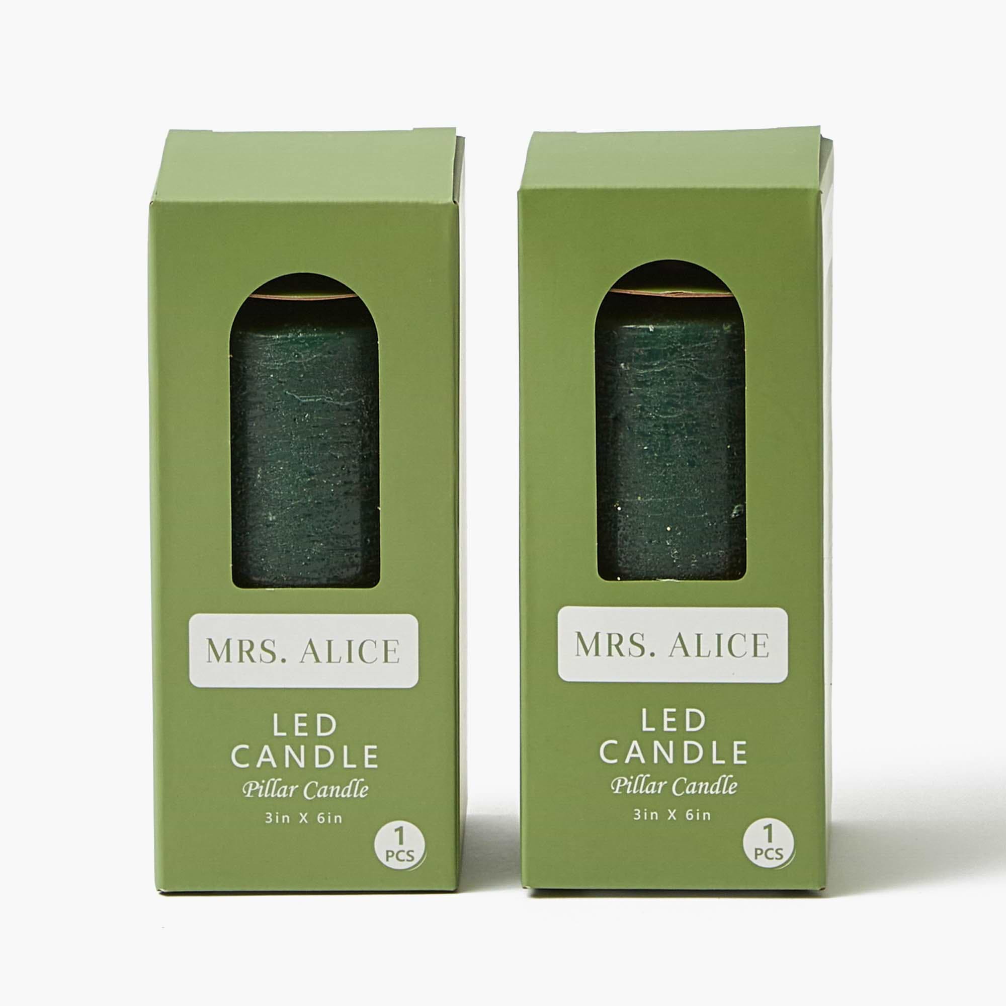 Forest Green LED Pillar Candles (Pair) - 15cm