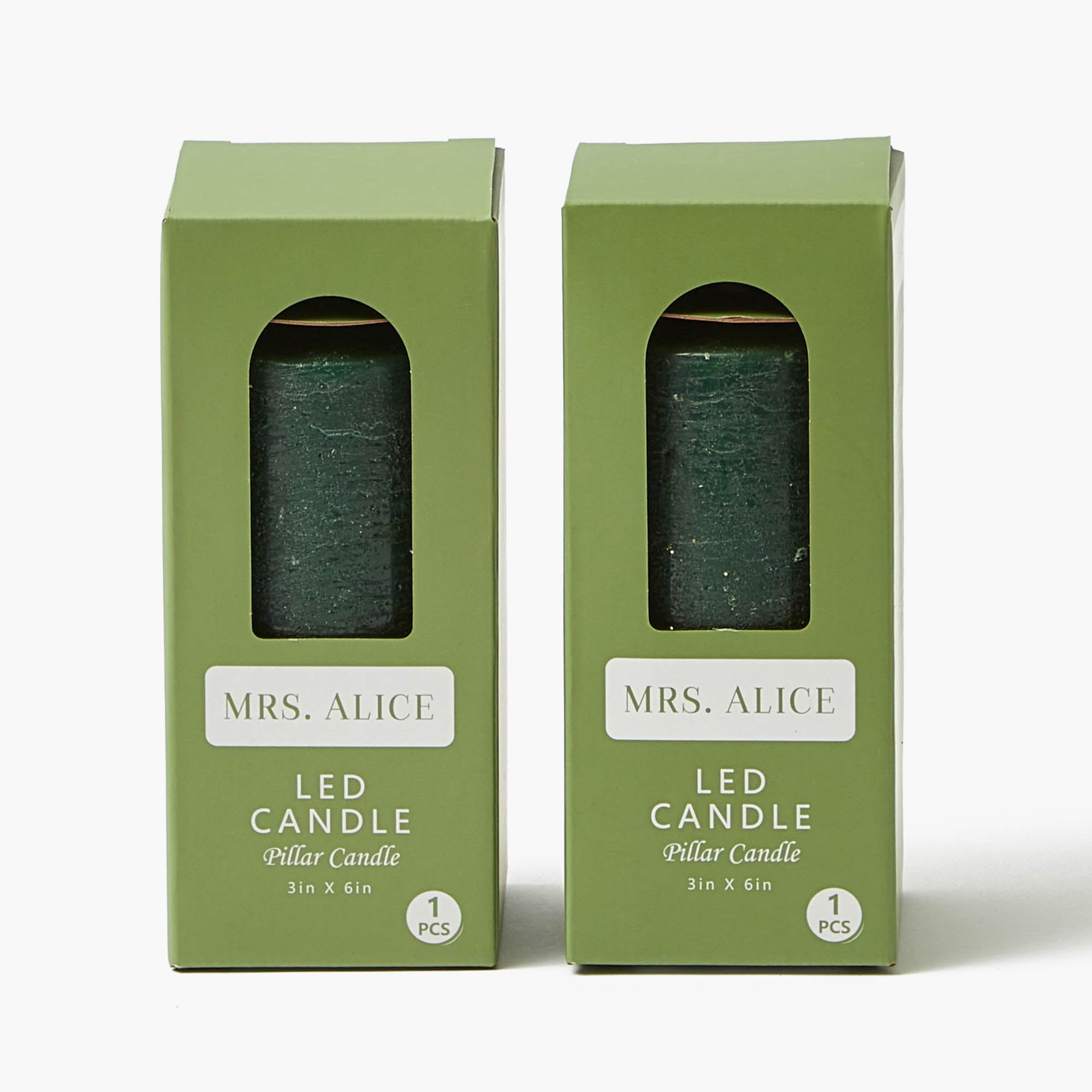 Forest Green LED Pillar Candles (Pair) - 15cm
