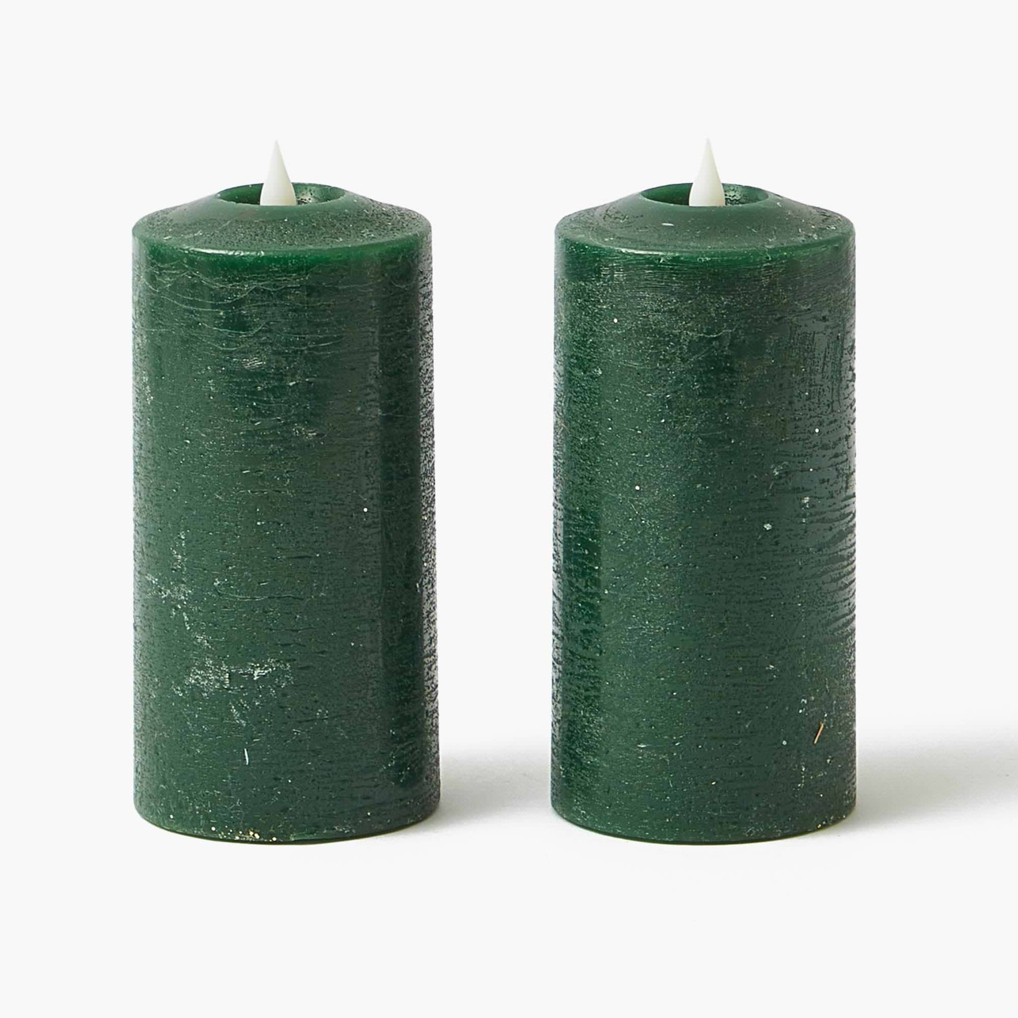 Forest Green LED Pillar Candles (Pair) - 15cm