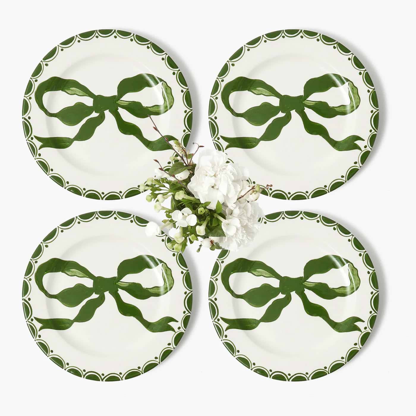 Marilyn Forest Green Bow Starter Plates (Set of 4)