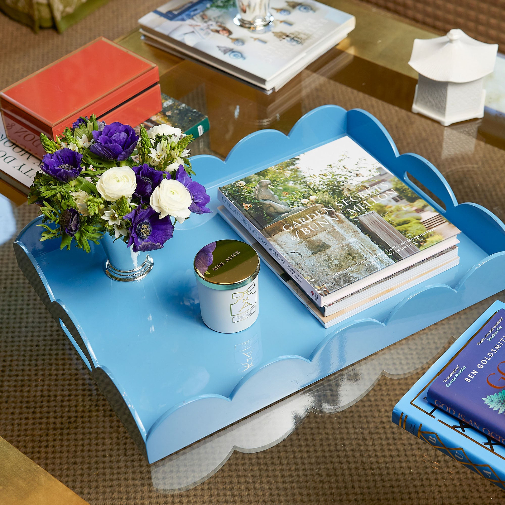 Blue Lacquer Scalloped Tray | Home Décor | Mrs. Alice