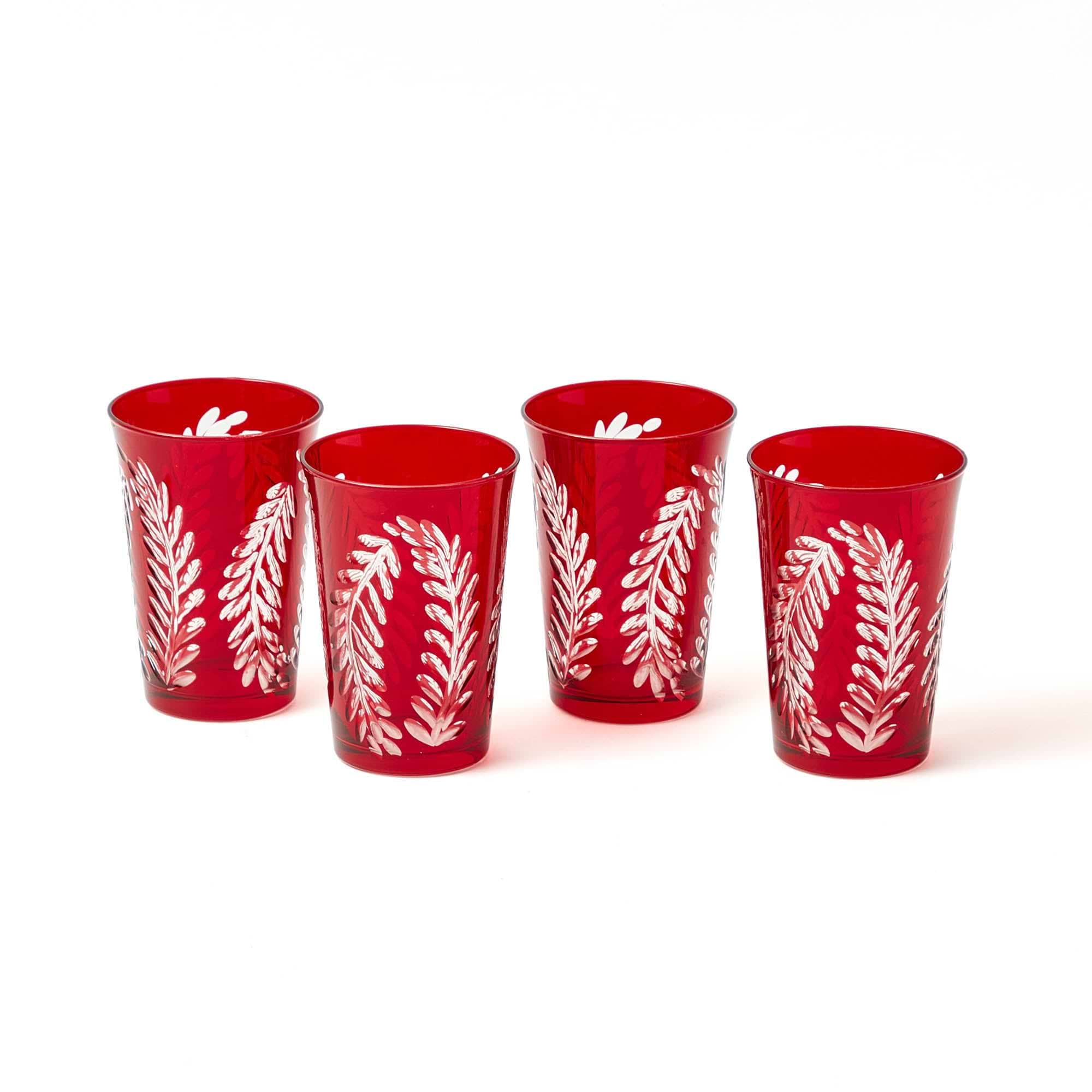 Brigitte Red Garland Engraved Glassware (Set of 8)