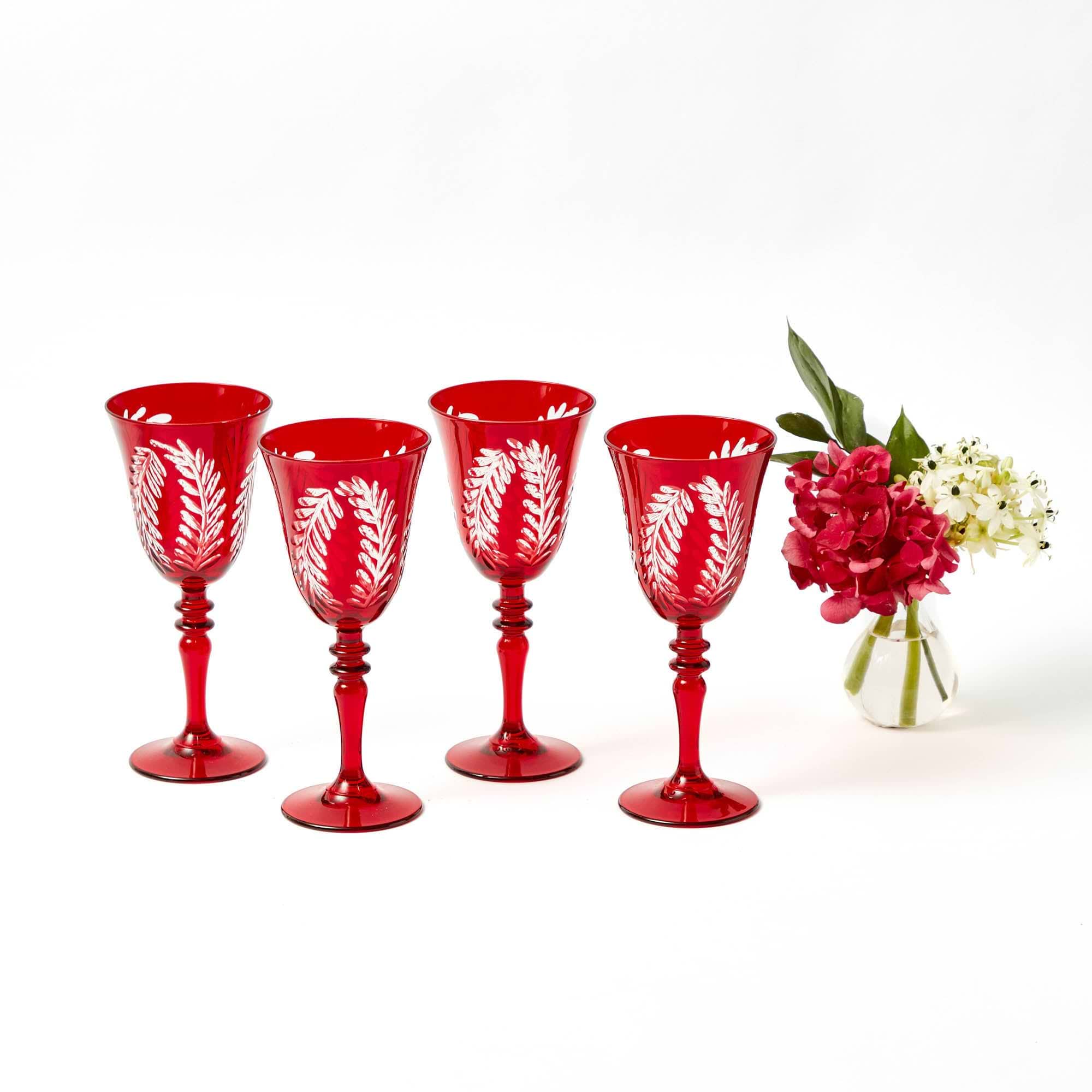 Brigitte Red Garland Engraved Glassware (Set of 8)