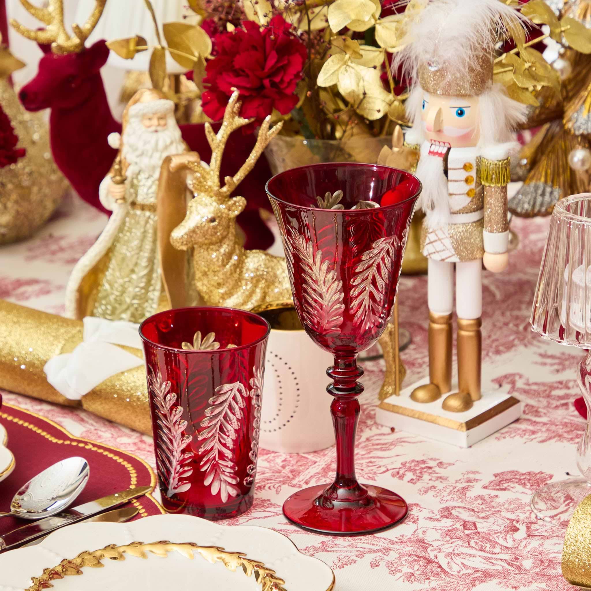 Brigitte Red Garland Engraved Glassware (Set of 8)