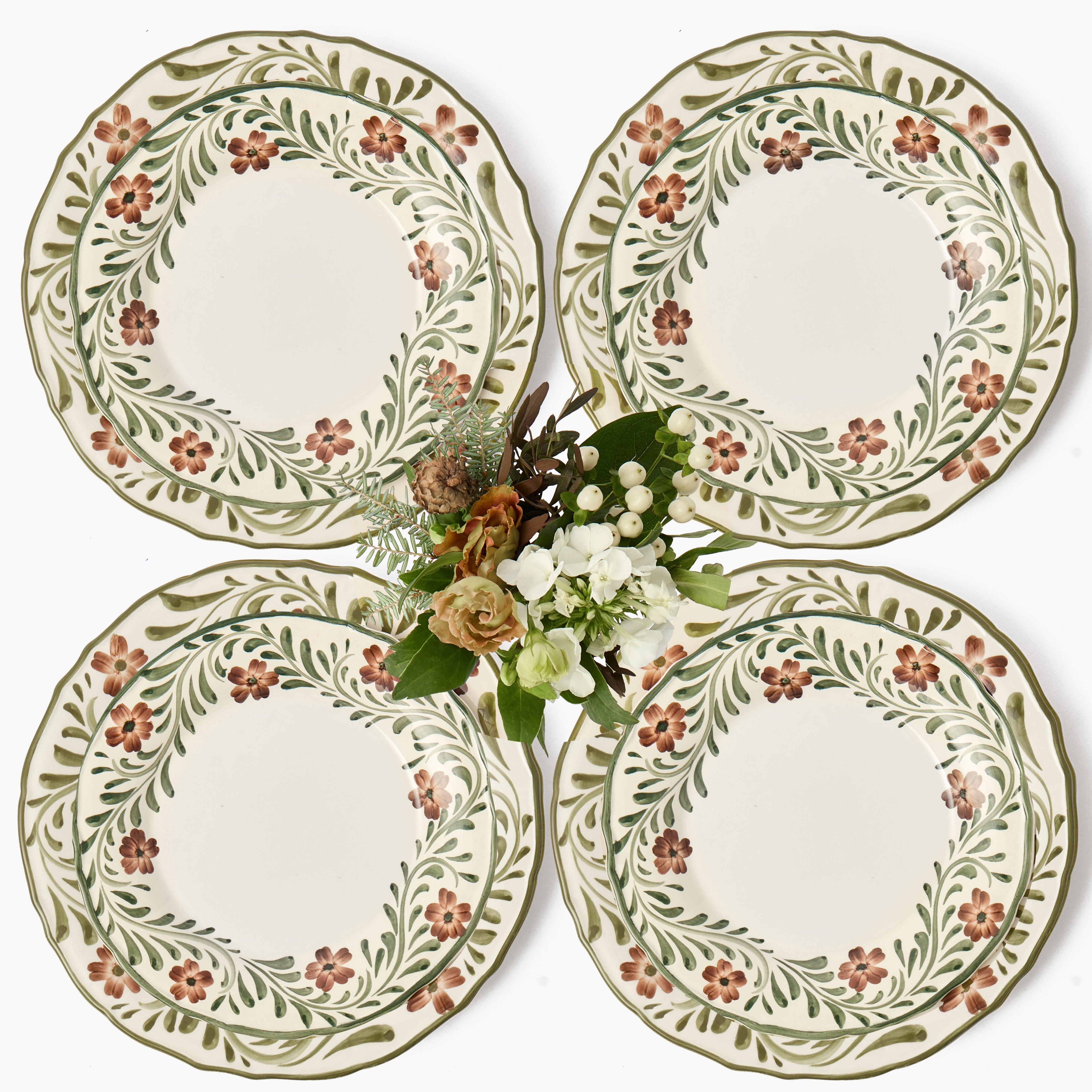 Green Alpine Floral Garland Dinner & Starter Plates (Set of 8)
