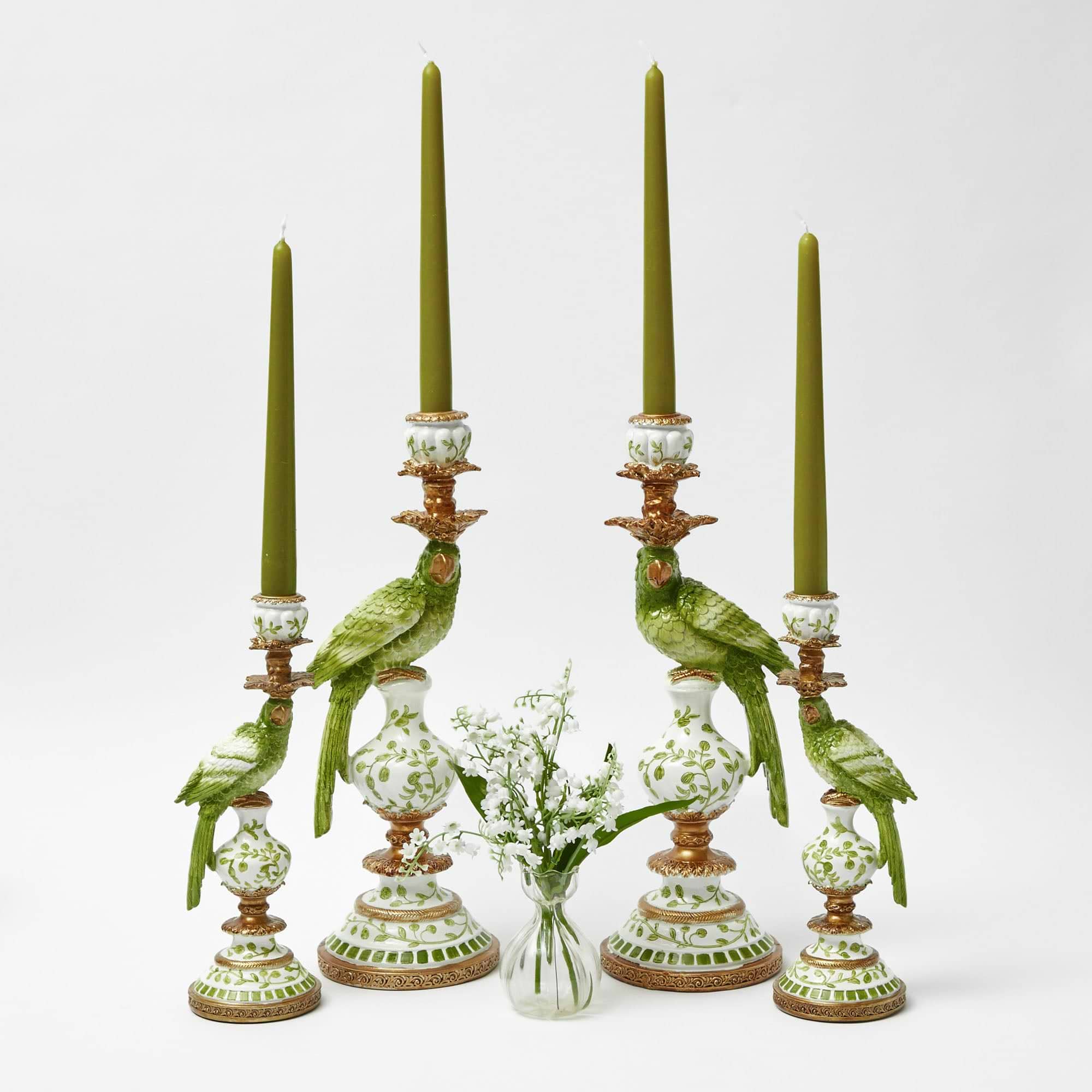 Small Green Parrot Candle Holders (Pair)