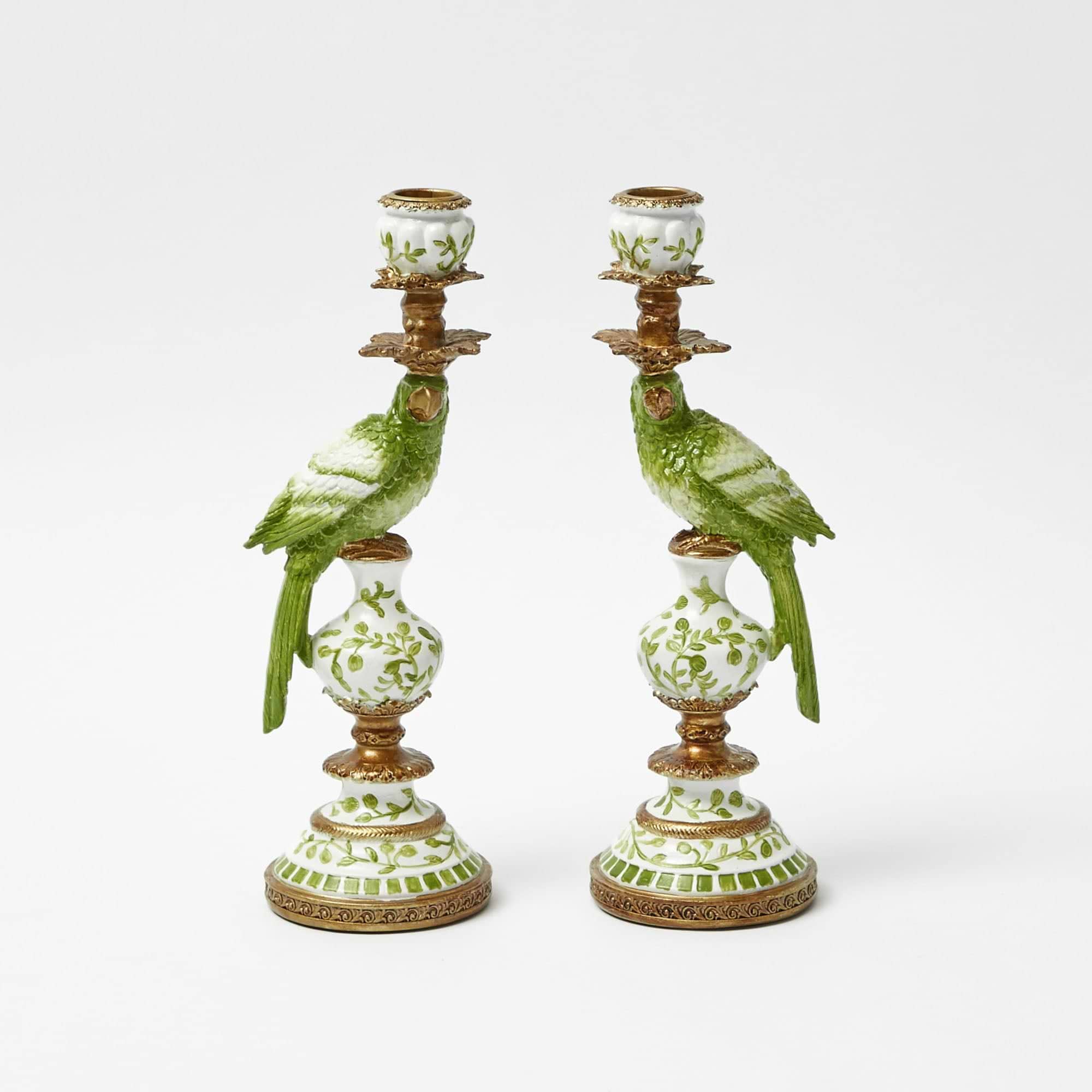 Small Green Parrot Candle Holders (Pair)
