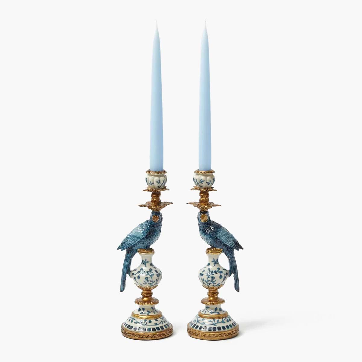 Blue Parrot Candle Holder Set