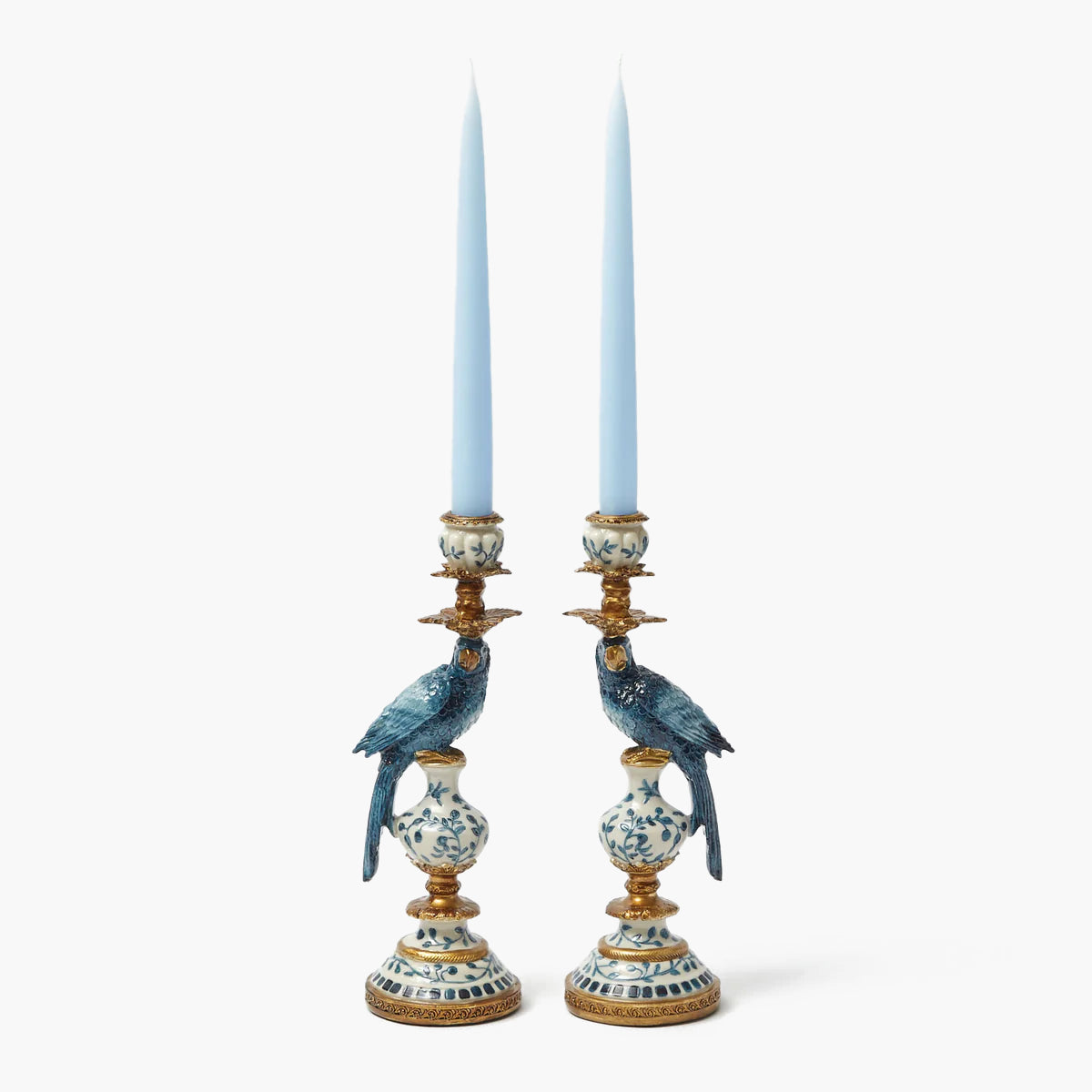 Blue Parrot Candle Holder Set