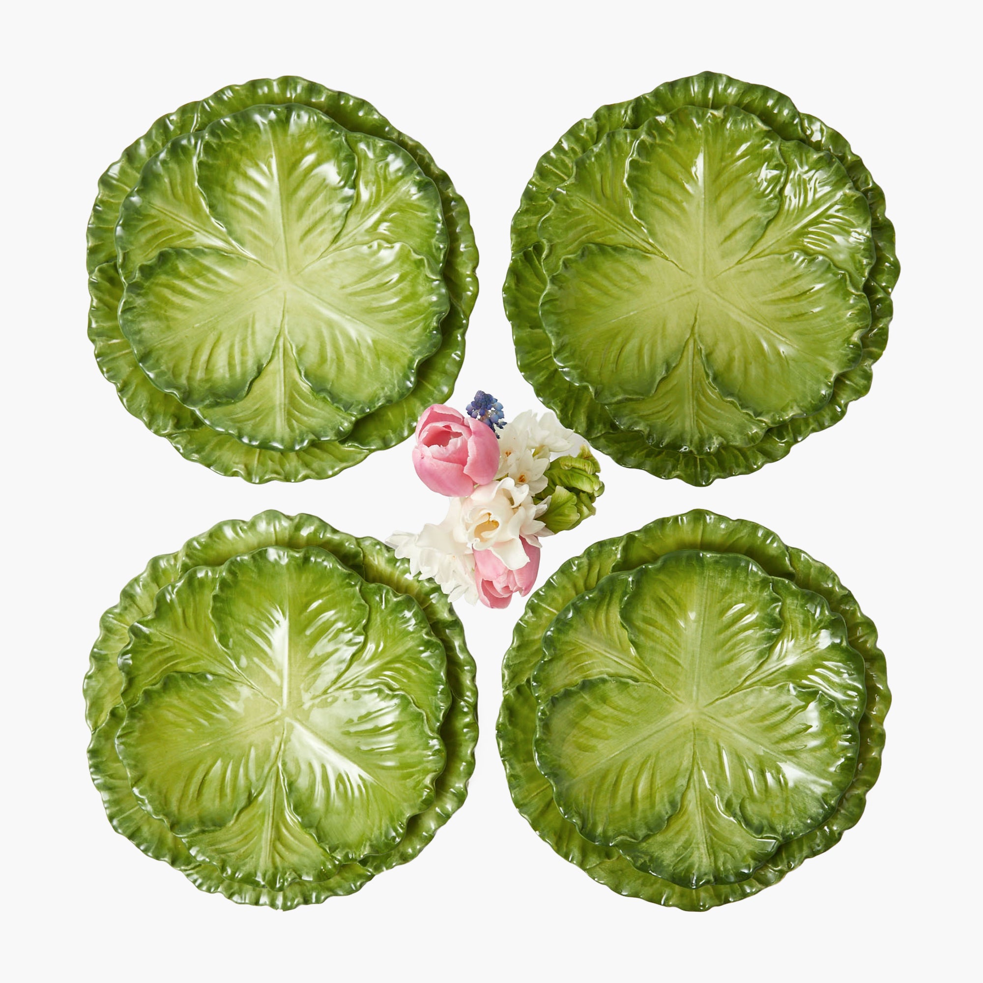 Serena Green Cabbage Dinner & Starter Plates (Set of 8)