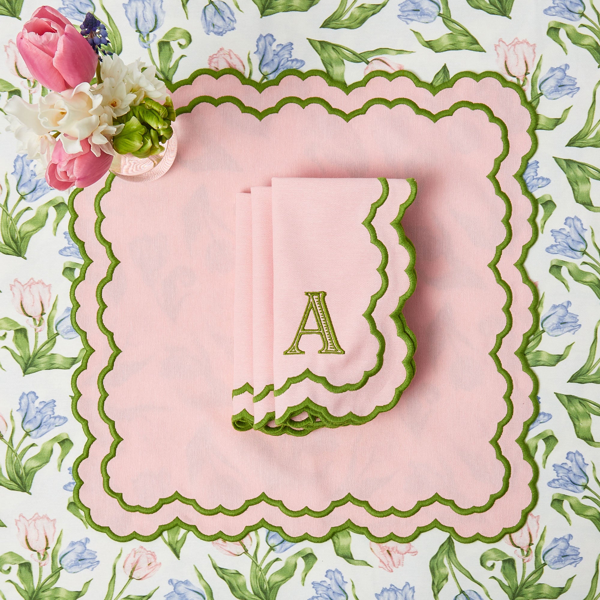 Pink & Green Lily Placemats & Napkins (Set of 4)