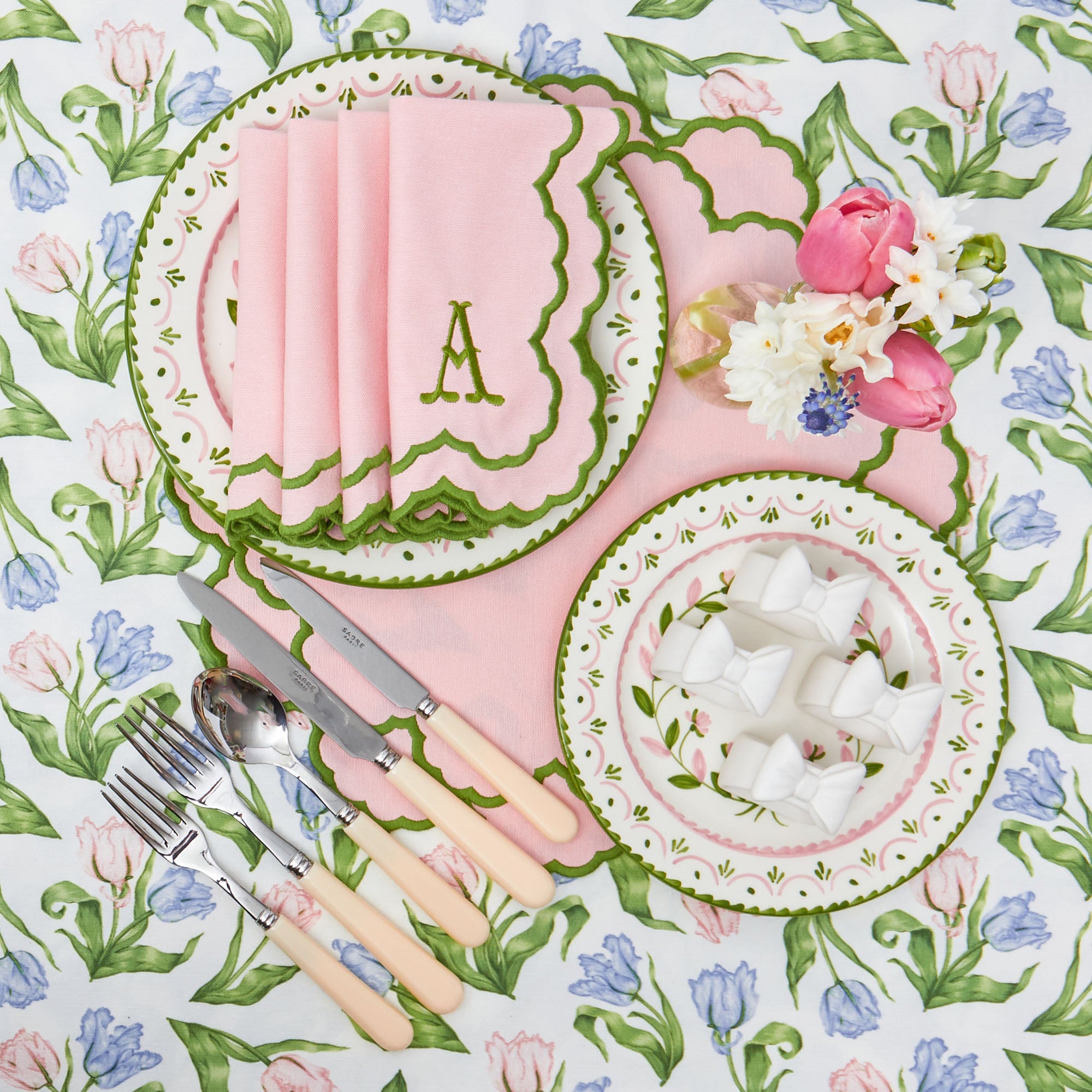 Pink & Green Lily Placemats & Napkins (Set of 4)