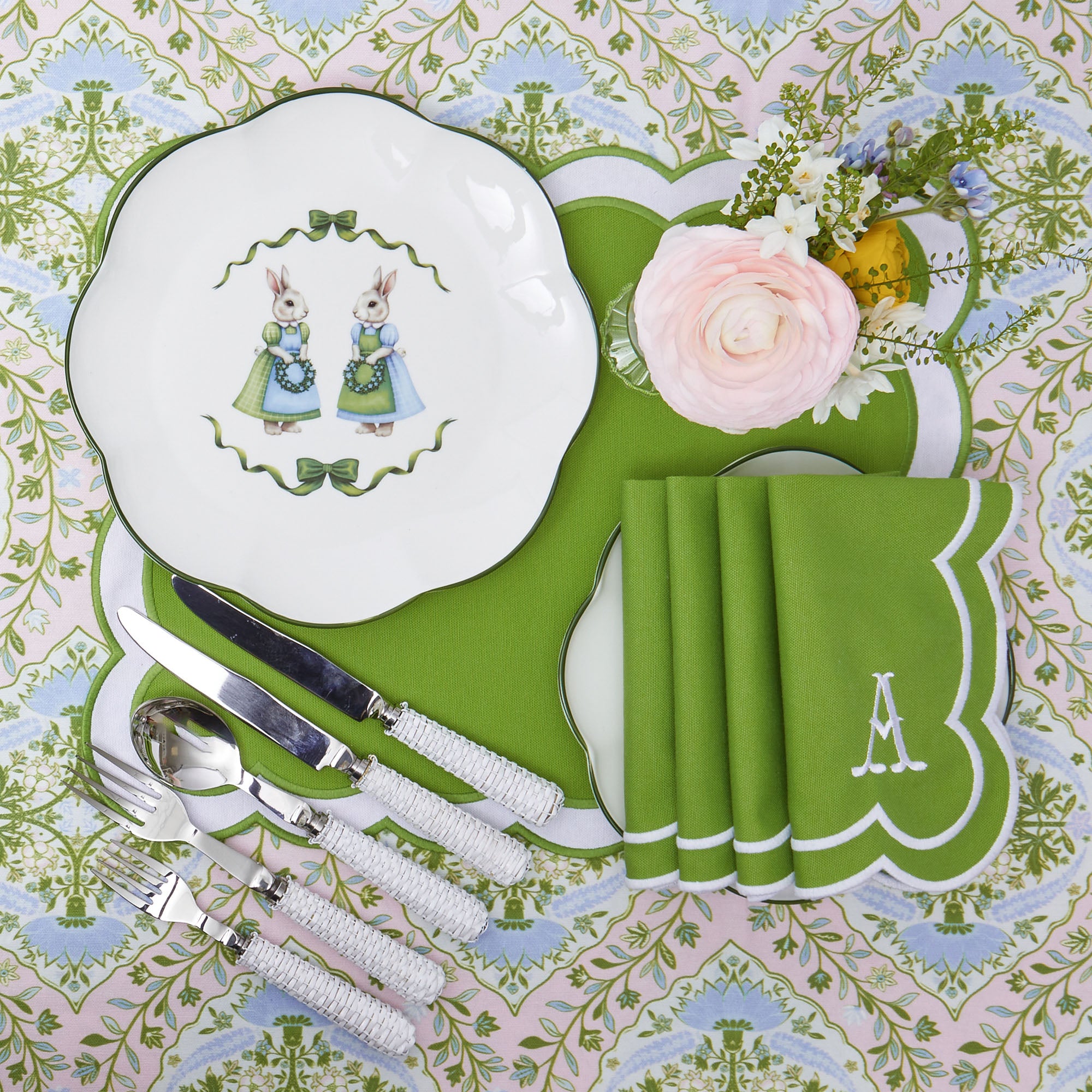 Green Serena Appliqué Placemats (Set of 4)