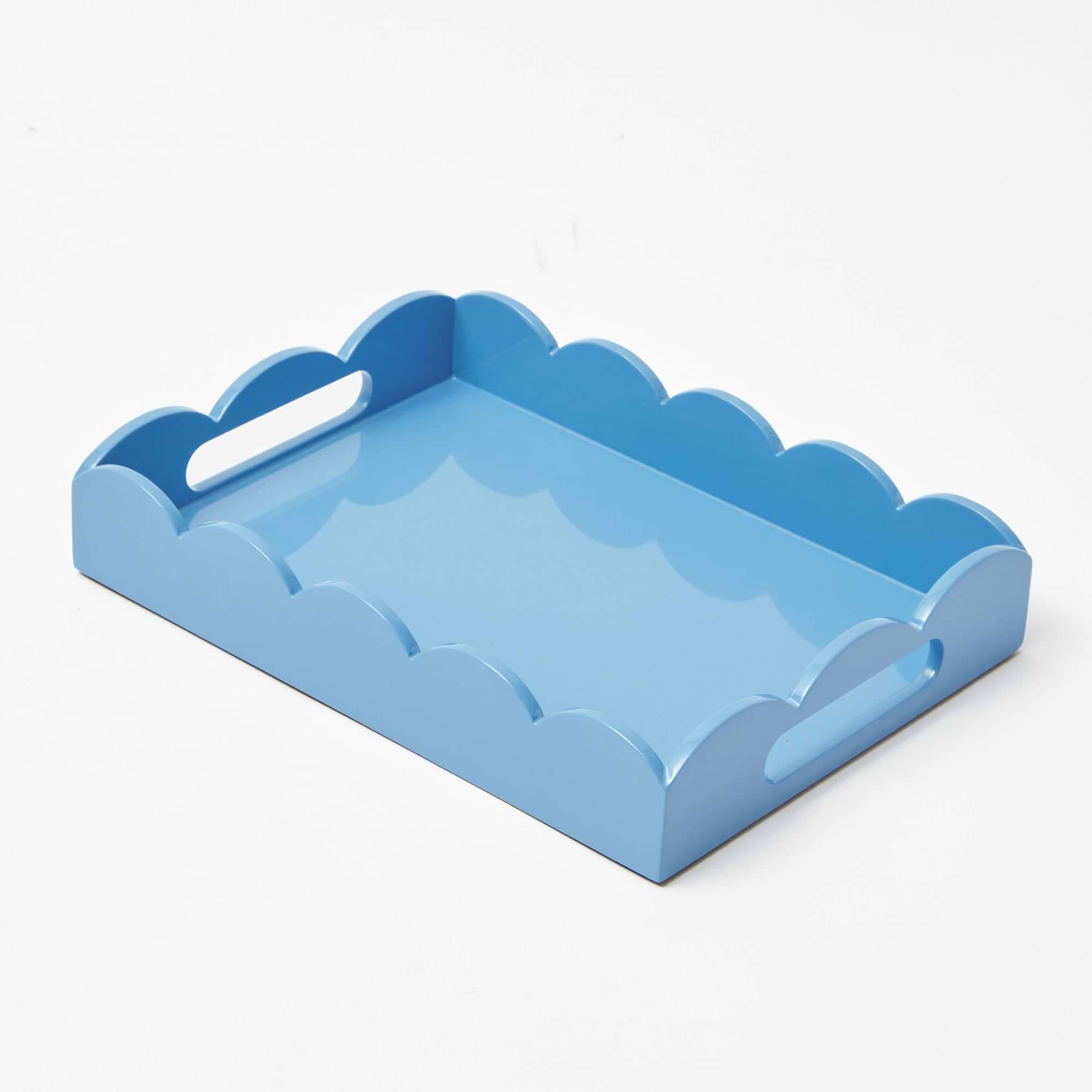 Blue Small Scalloped Lacquer Tray