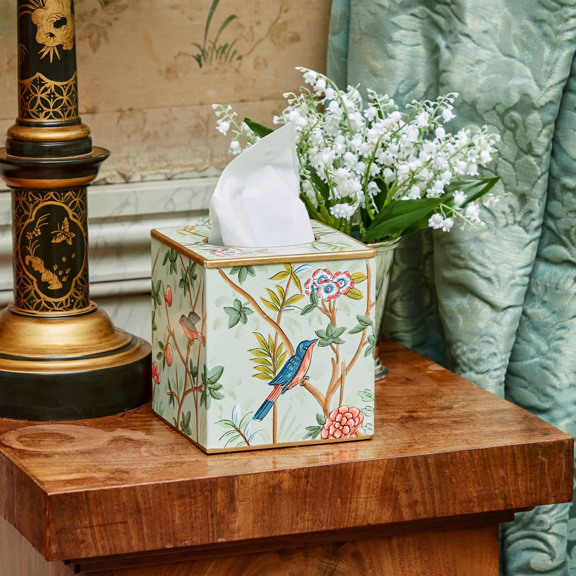 Green Chinoiserie Tole Tissue Box