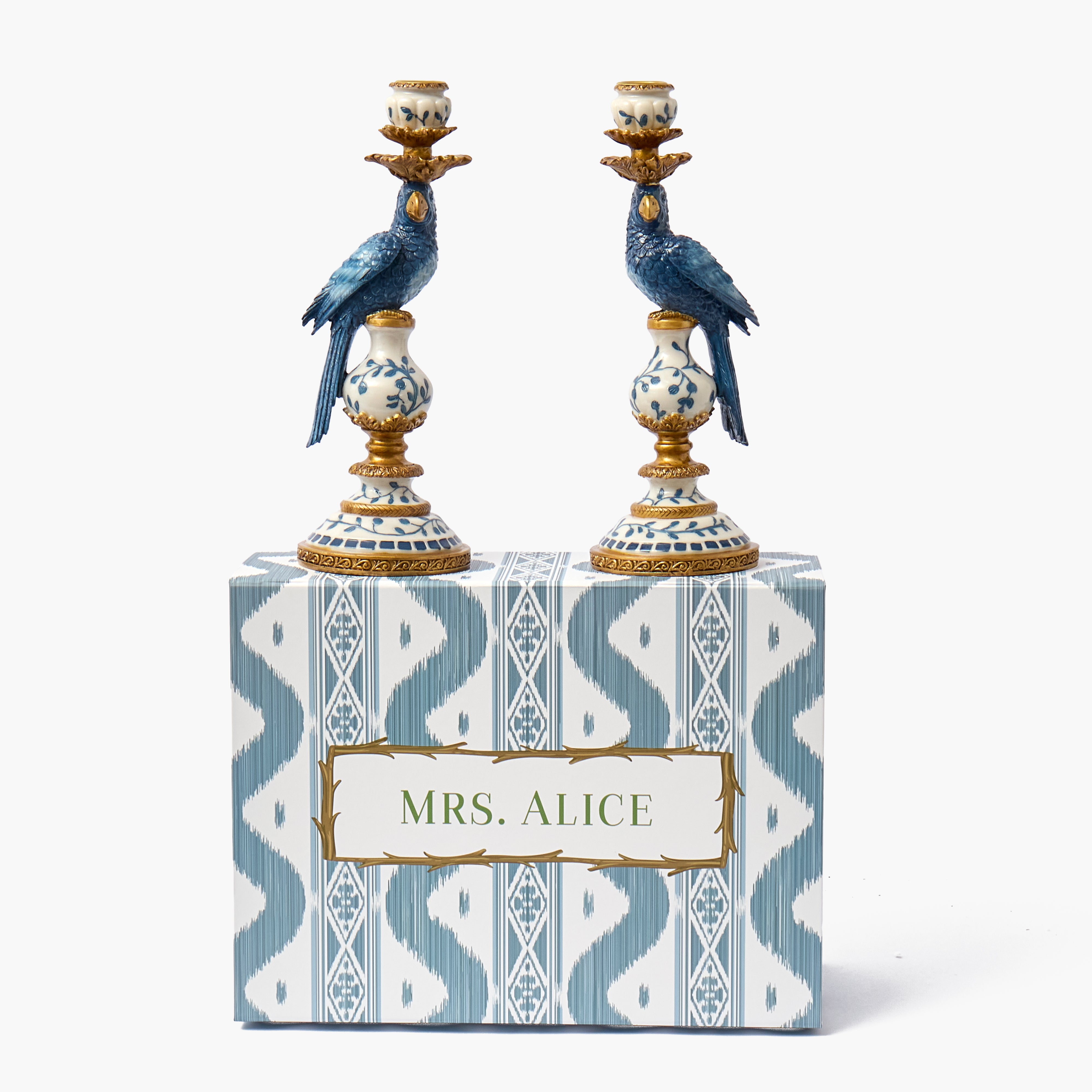 Small Blue Parrot Candle Holder (Pair)