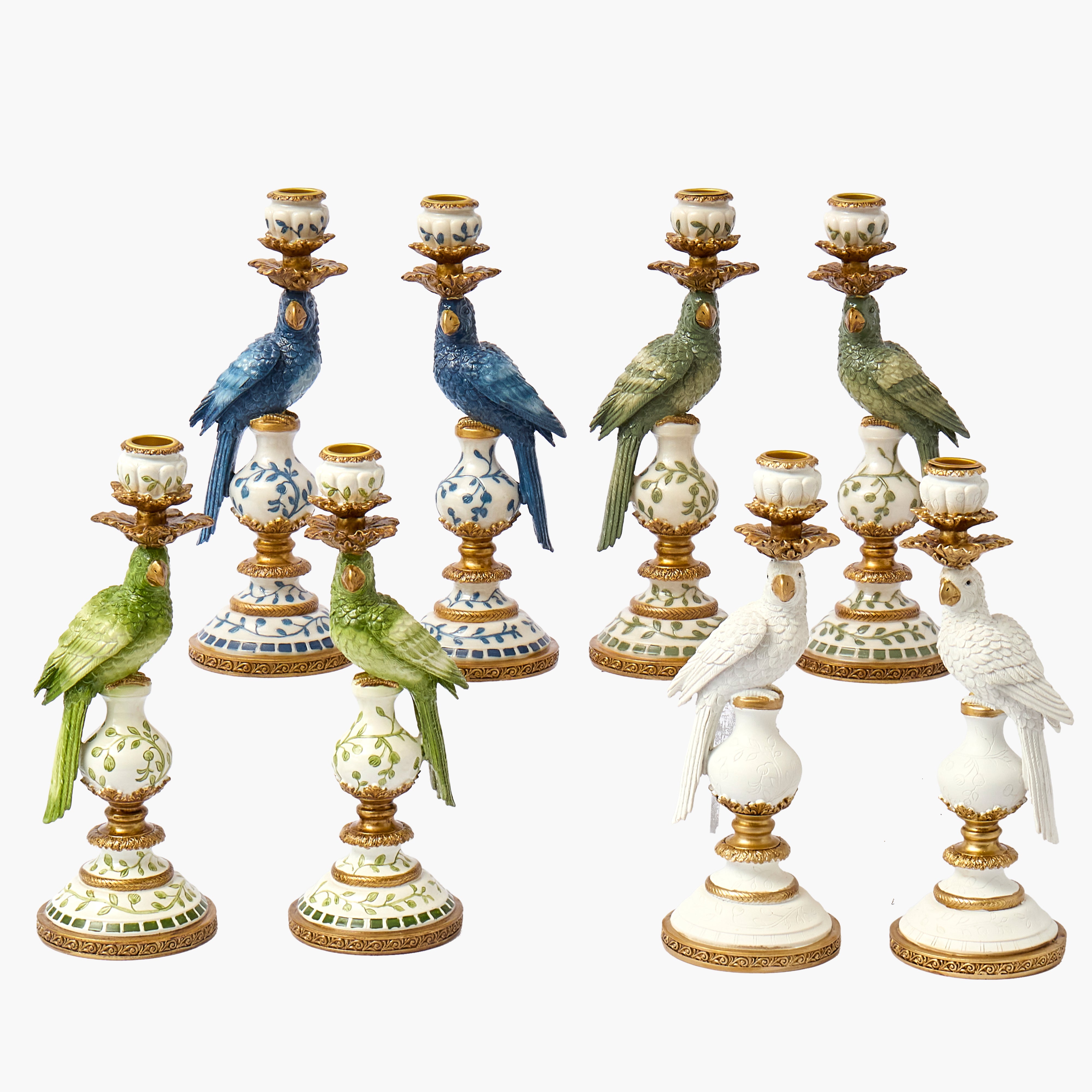 Olive Small Parrot Candle Holders (Pair)