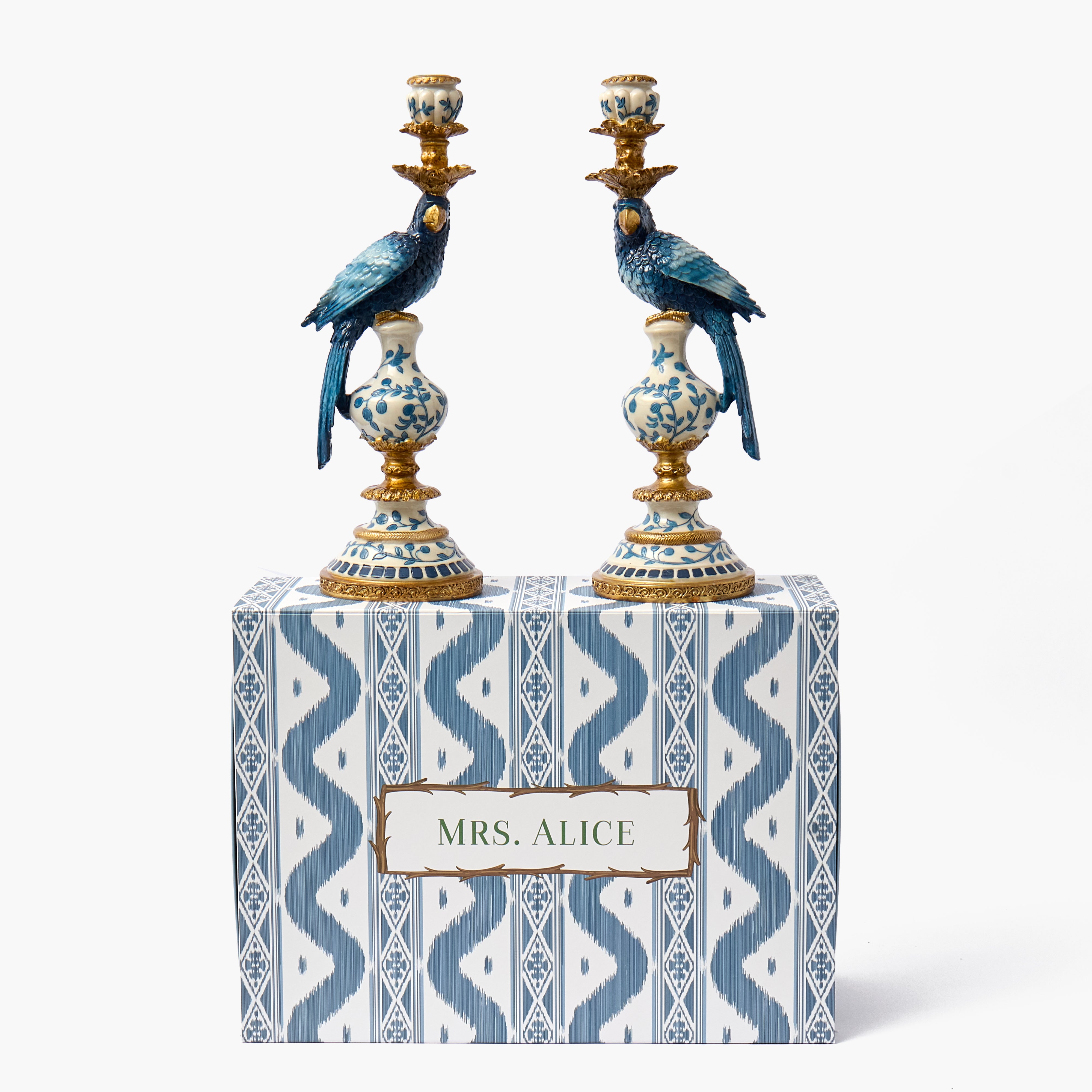 Blue Parrot Candle Holders (Pair)