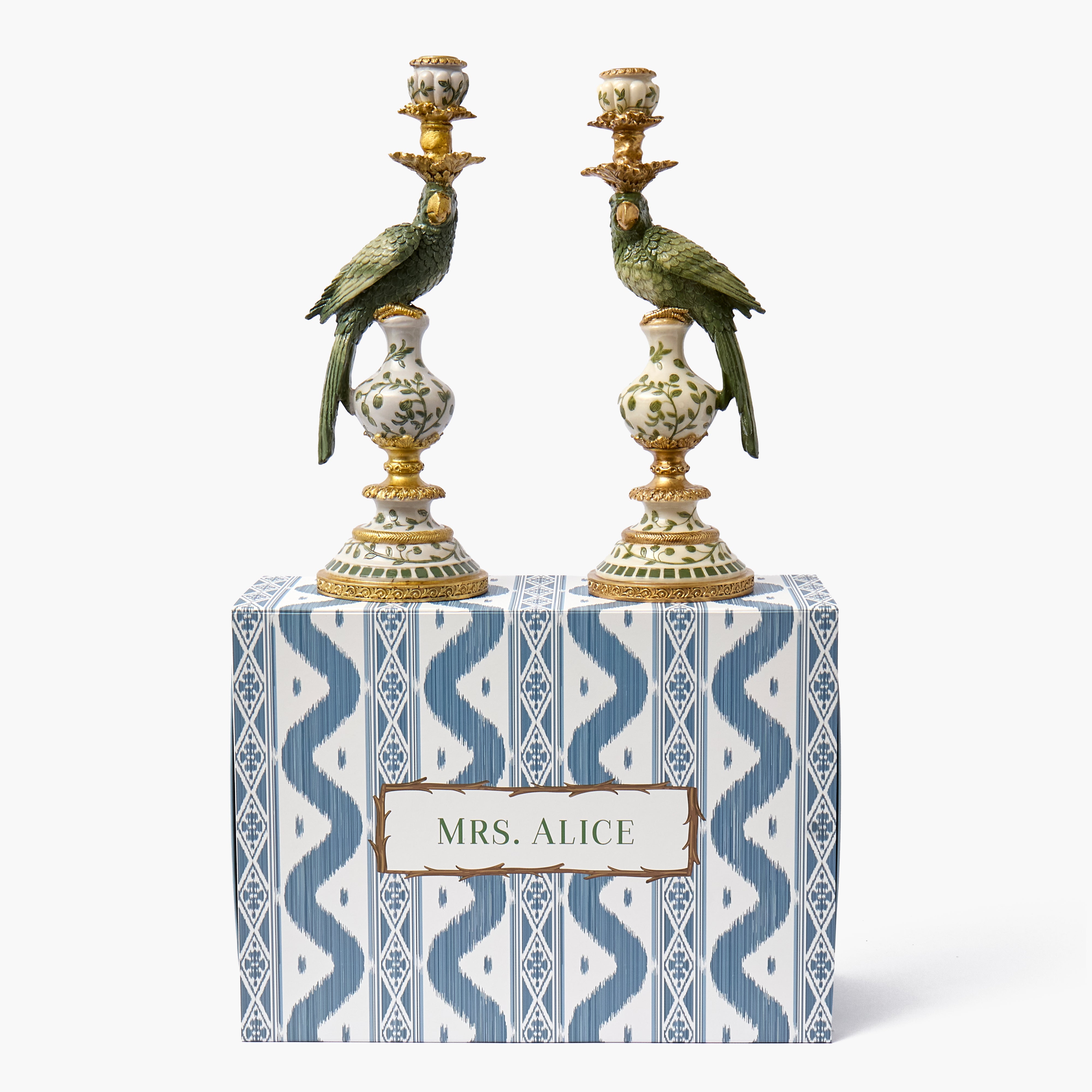 Olive Parrot Candle Holders (Pair)