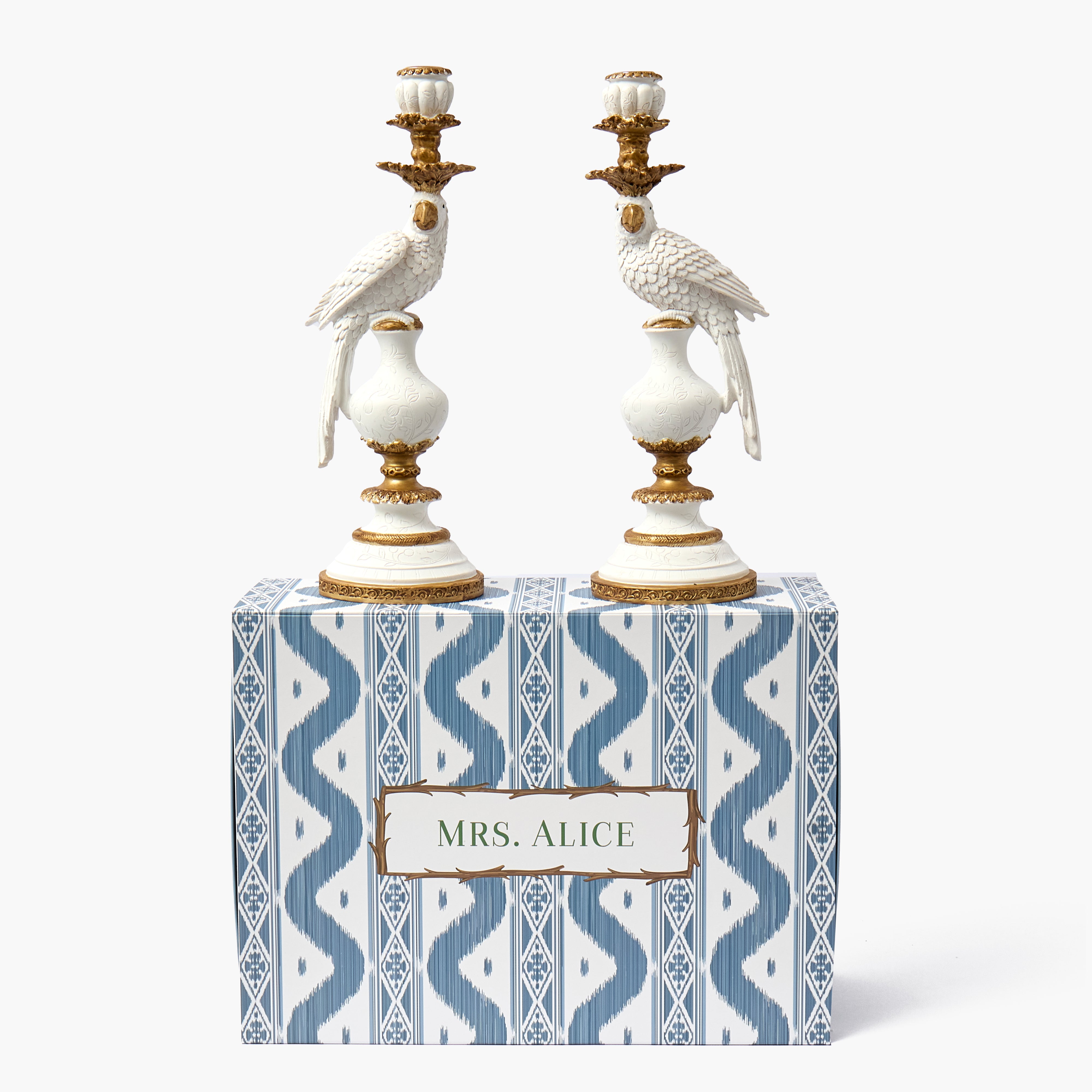 White Parrot Candle Holders (Pair)
