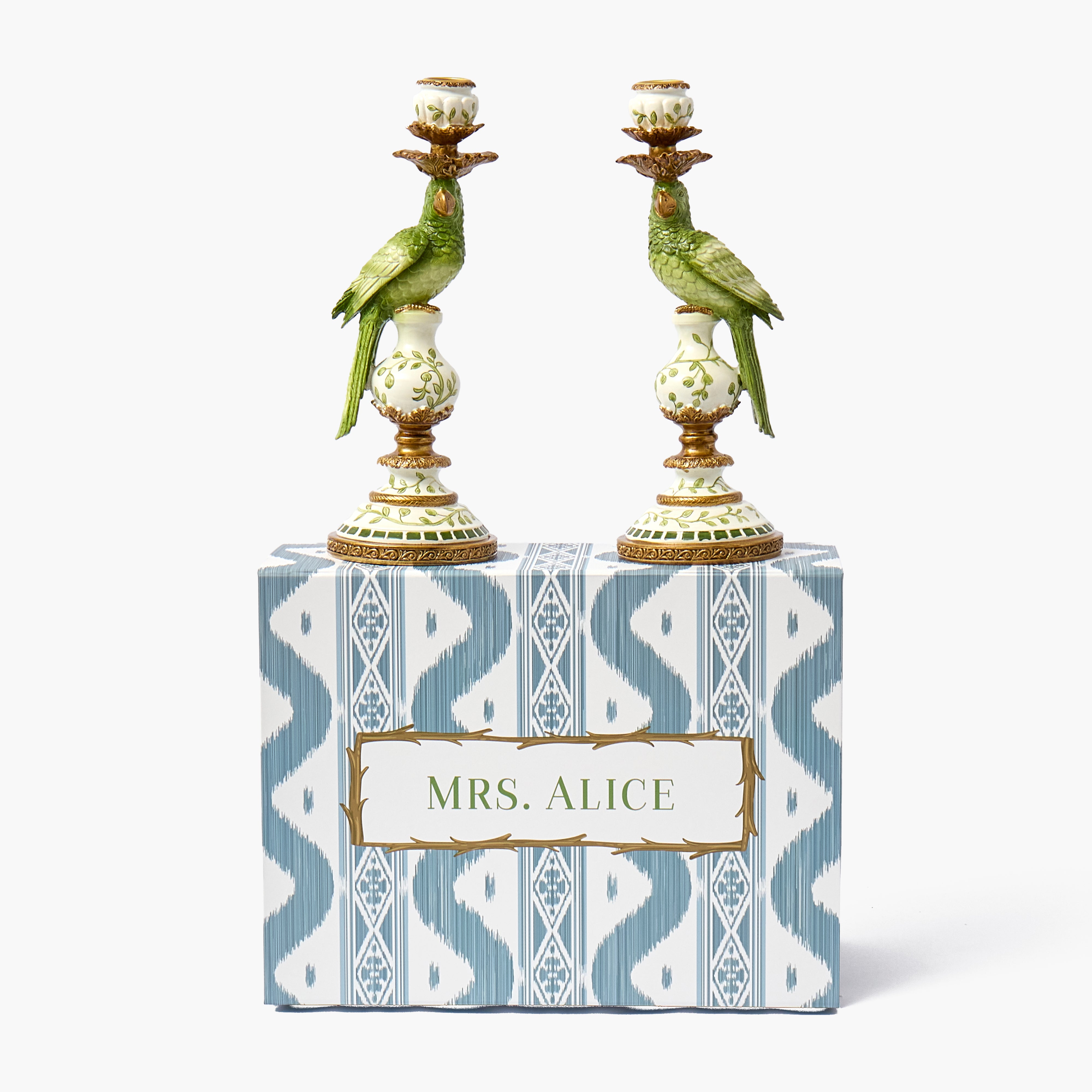 Small Green Parrot Candle Holders (Pair)