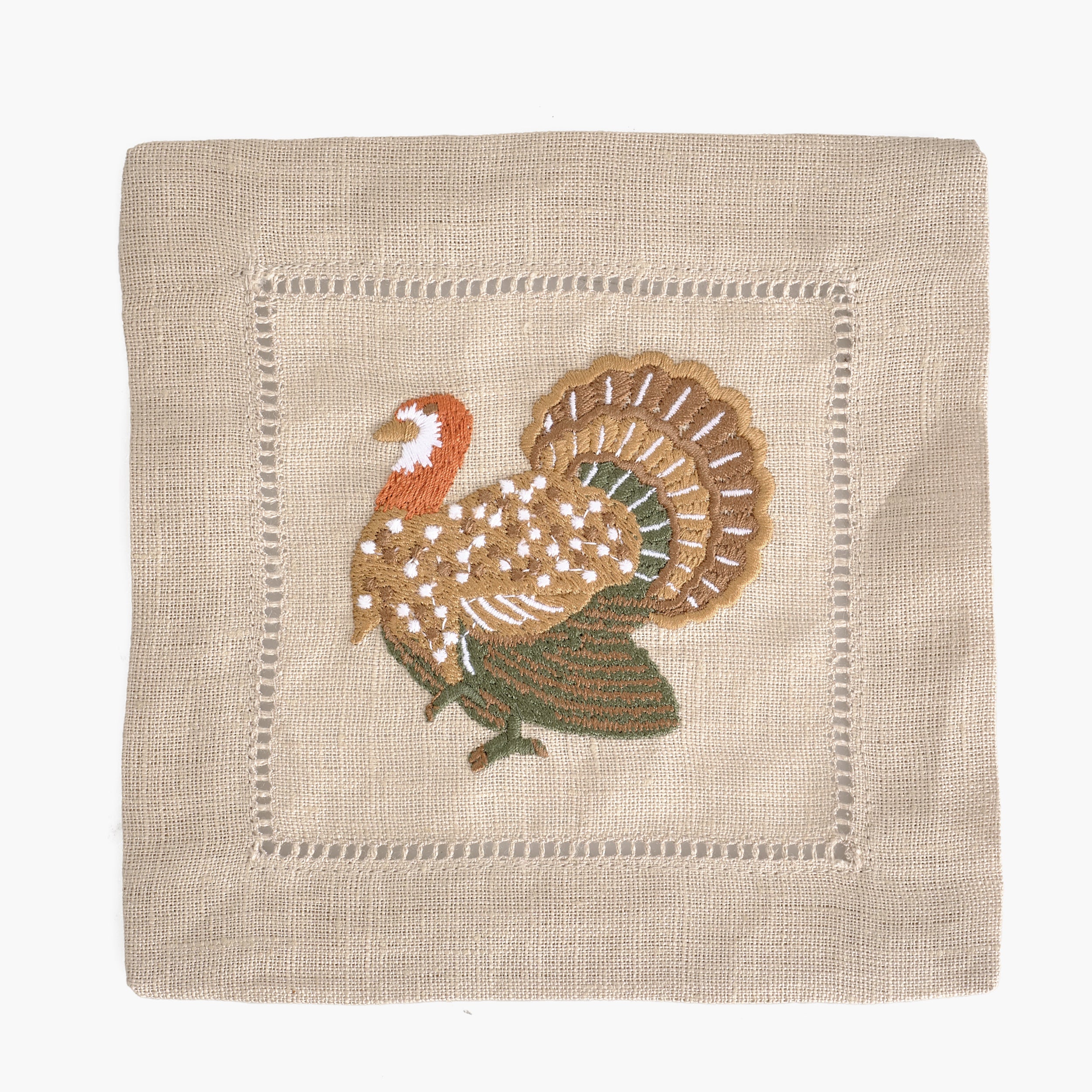 Taupe Turkey Embroidered Linen Cocktail Napkins (Set of 4)