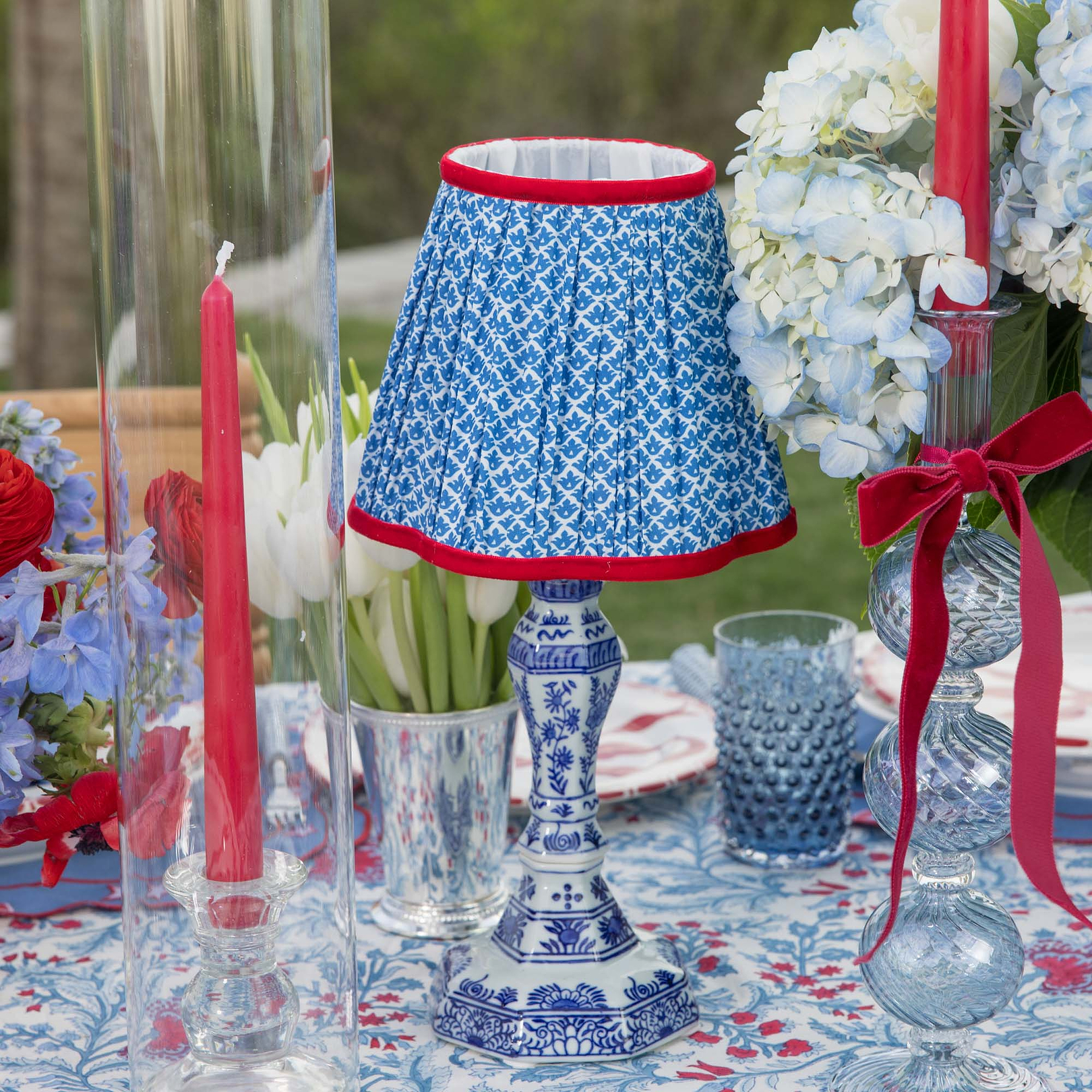 【美品】ENFOLD 24年製 LAMPSHADE SKIRT ライトブルー Cobalt & Red Lotus Lampshade (18cm)