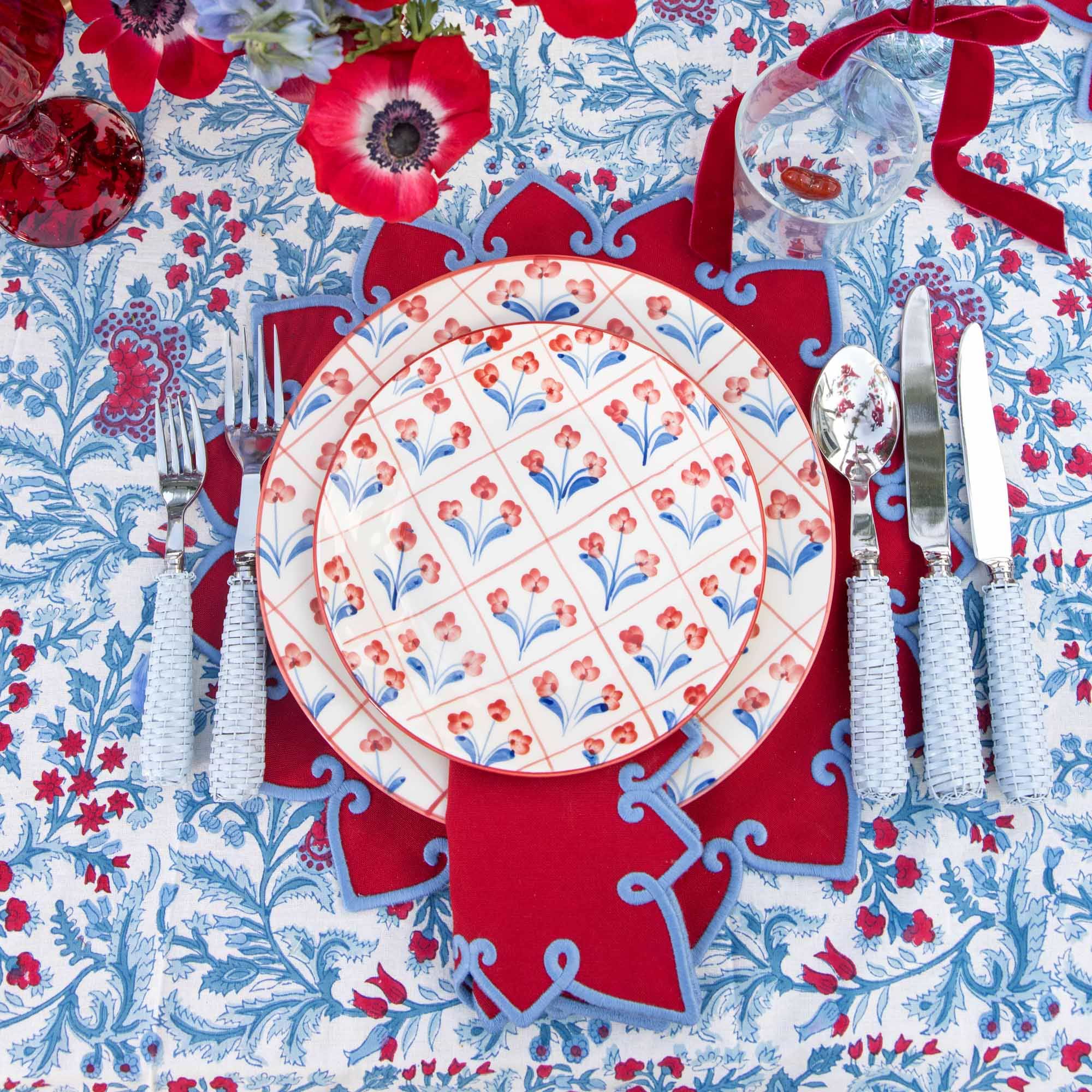 Blue & Red Floral Trellis Starter Plate