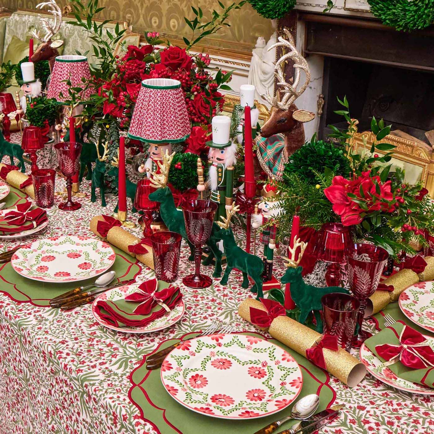 Decorative Christmas table setting with red and green theme