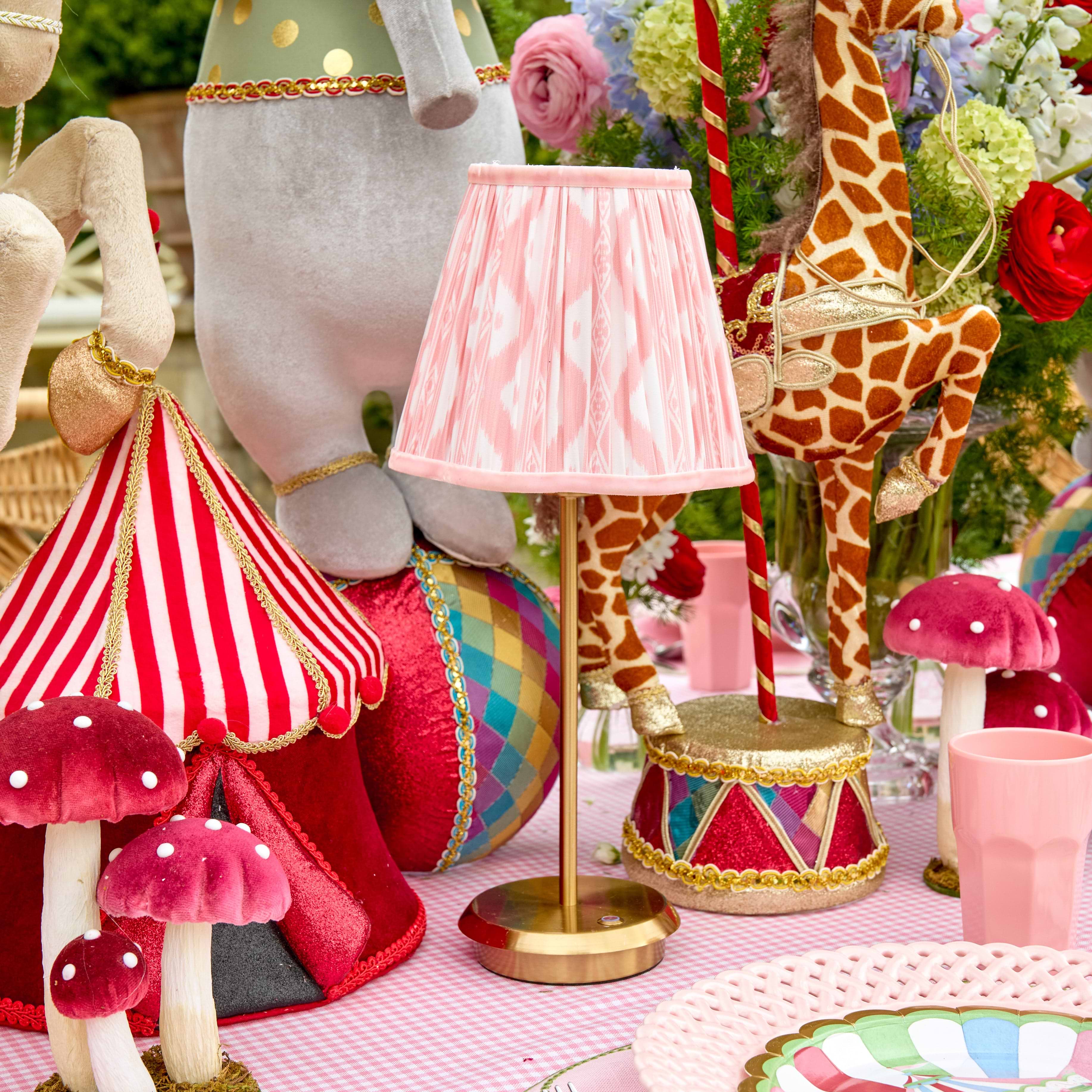 Tall Rechargeable Lamp with Pink Ikat Shade (18cm)