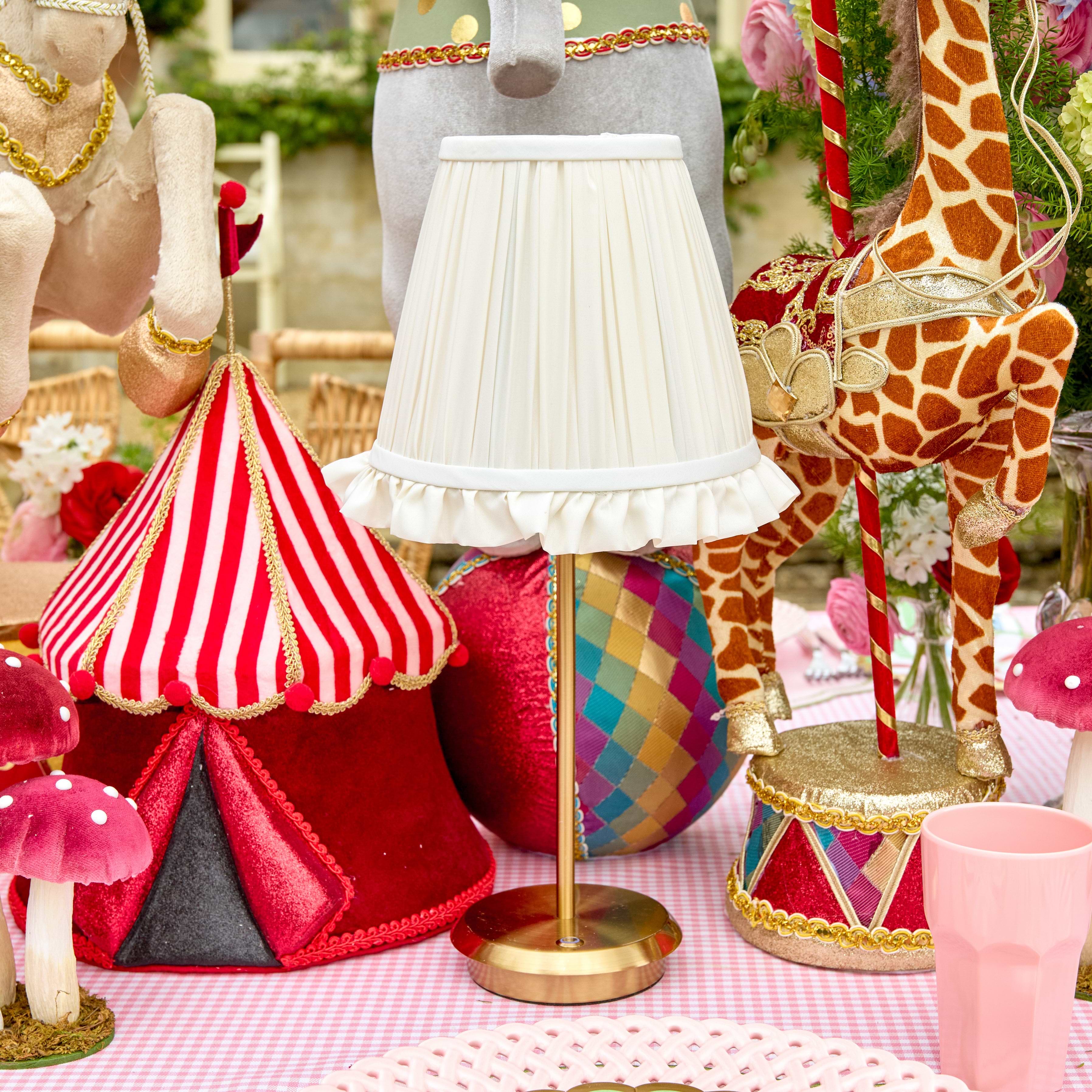 Tall Rechargeable Lamp with Cream Ruffle Shade (18cm)