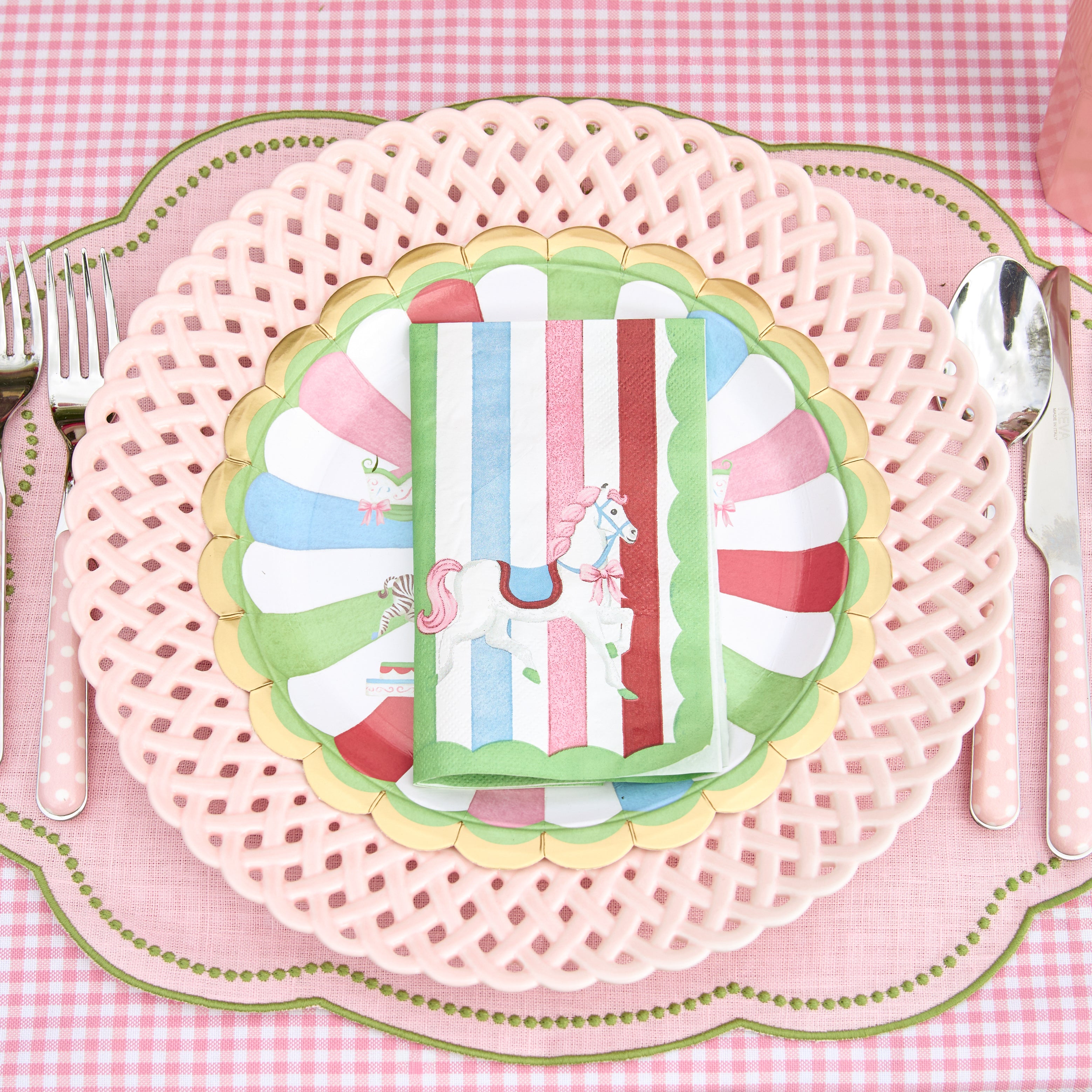 Eloise Pink & Green Linen Placemats (Set of 4)