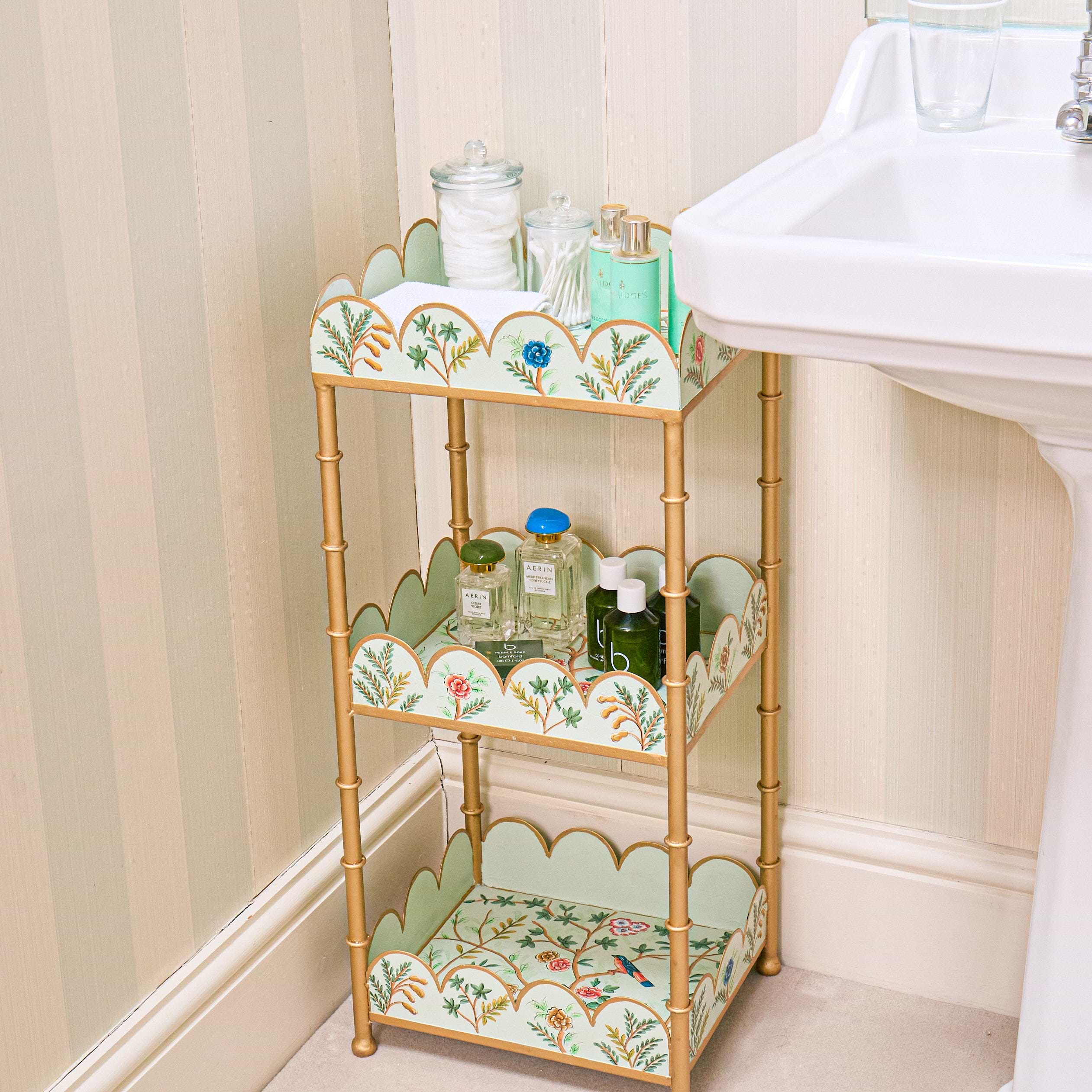 Green Chinoiserie Tiered Side Table