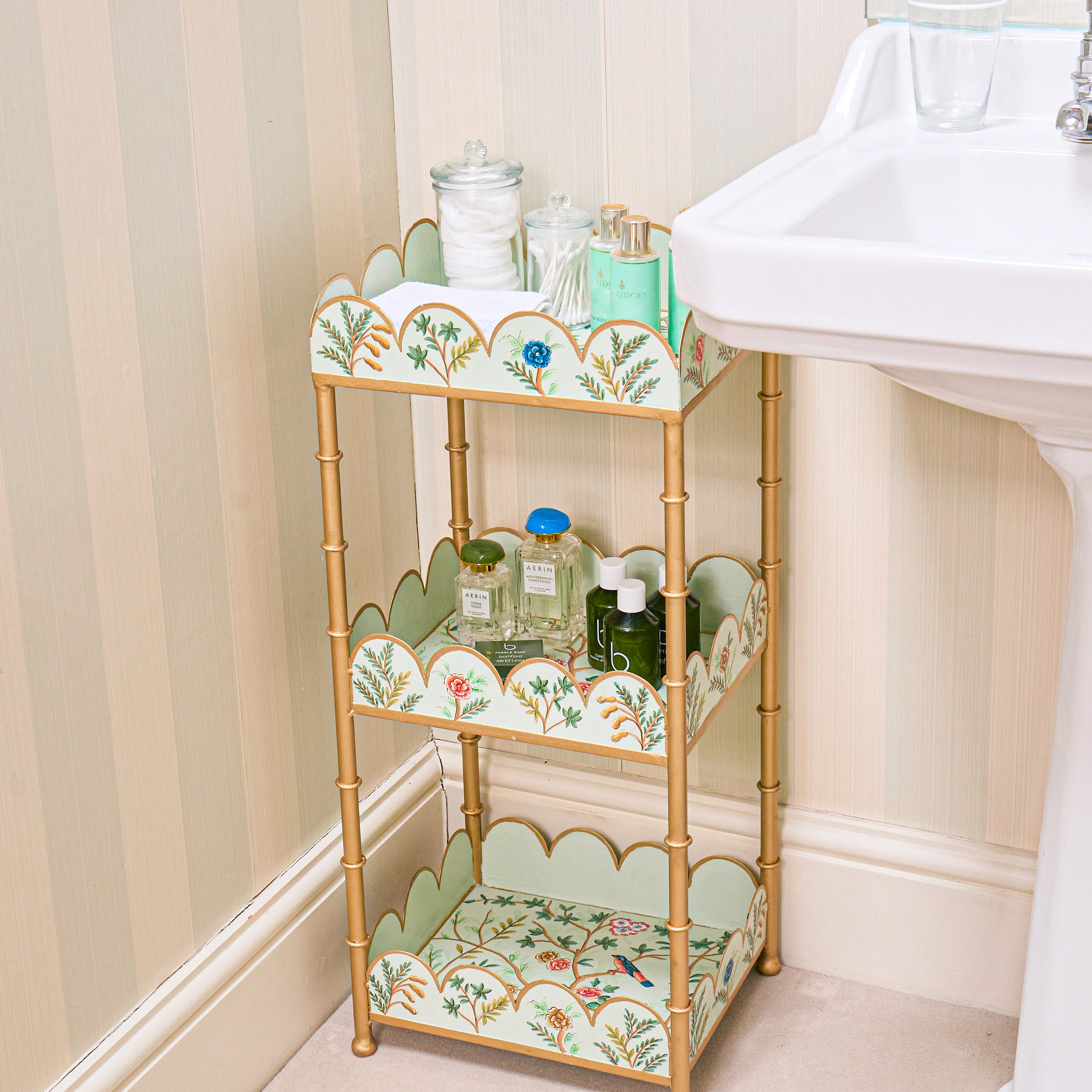 Green Chinoiserie Tiered Side Table