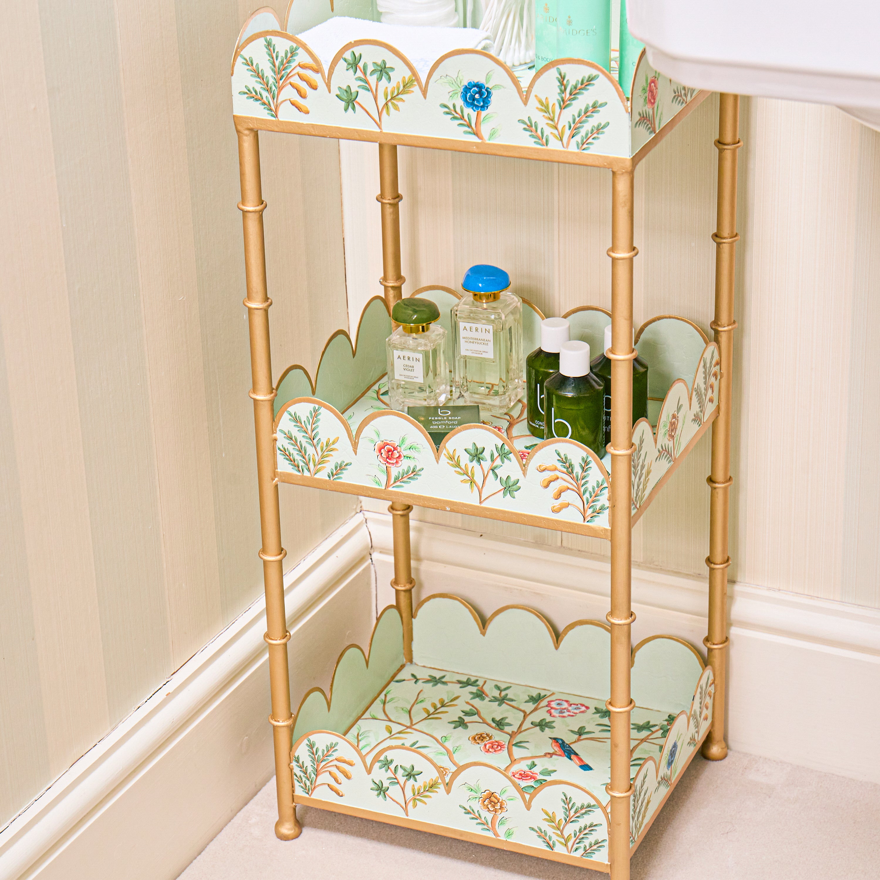 Green Chinoiserie Tiered Side Table