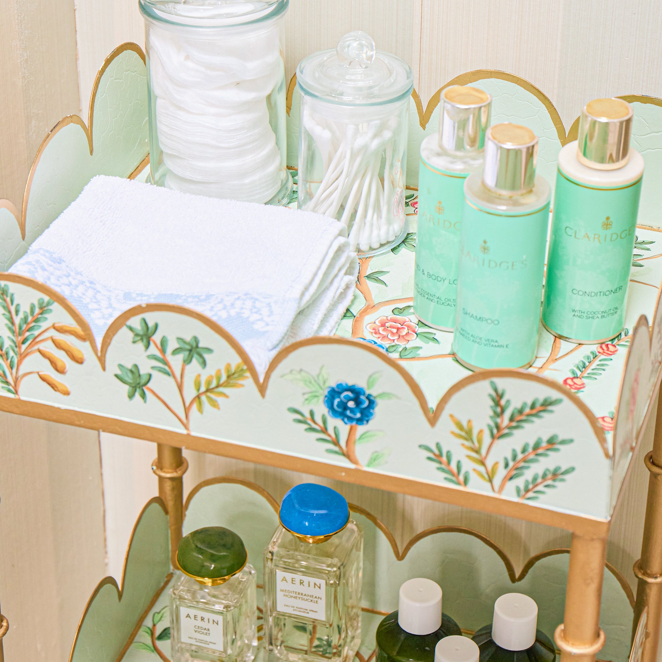 Green Chinoiserie Tiered Side Table