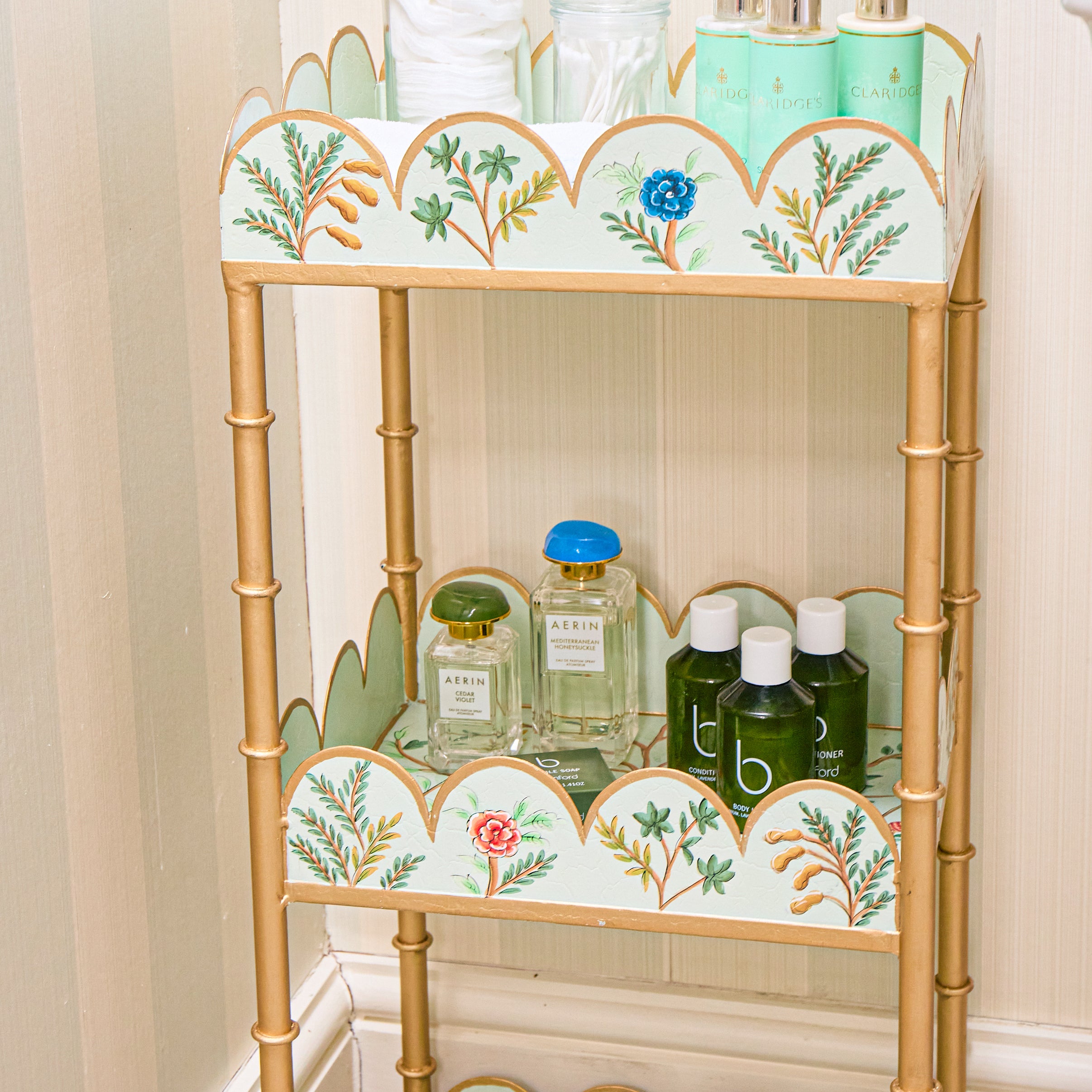Green Chinoiserie Tiered Side Table