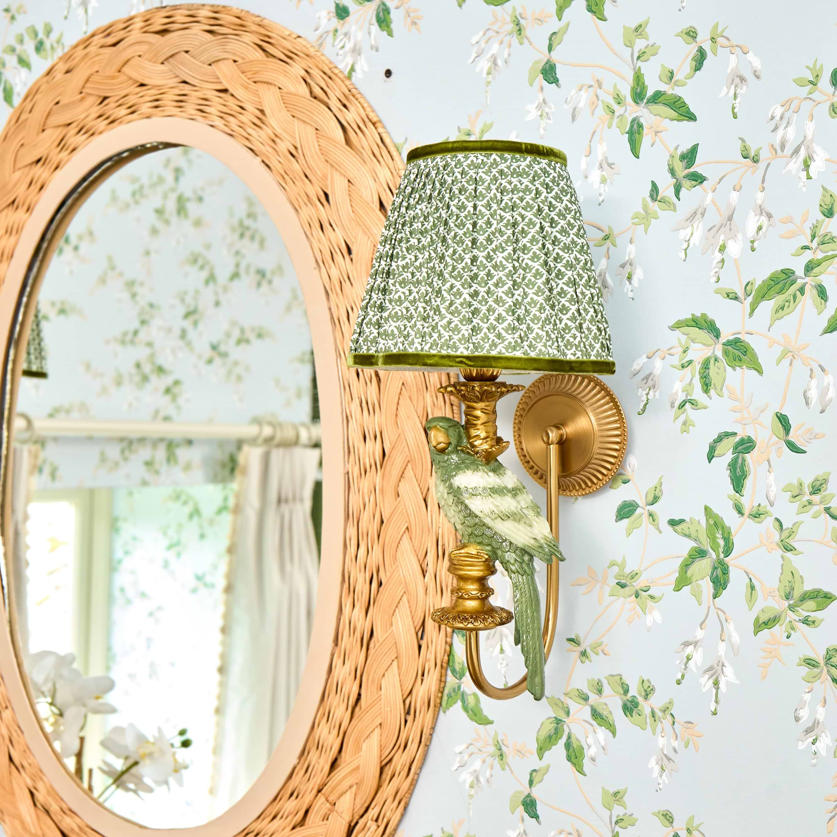 Olive Parrot Rechargeable Wall Light with Olive Lotus Shade (18cm)