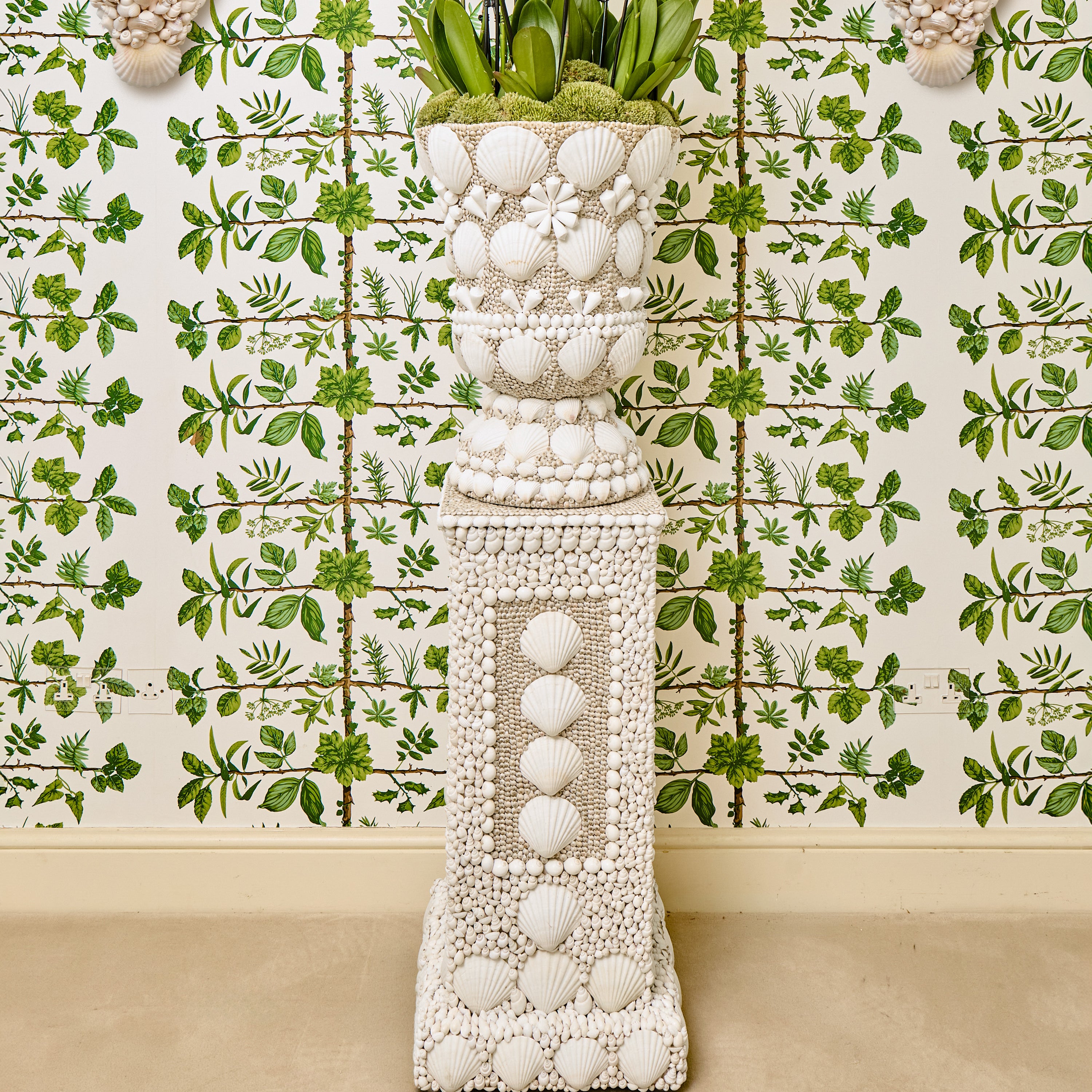 Large Mixed Shell Urn & Pedestal