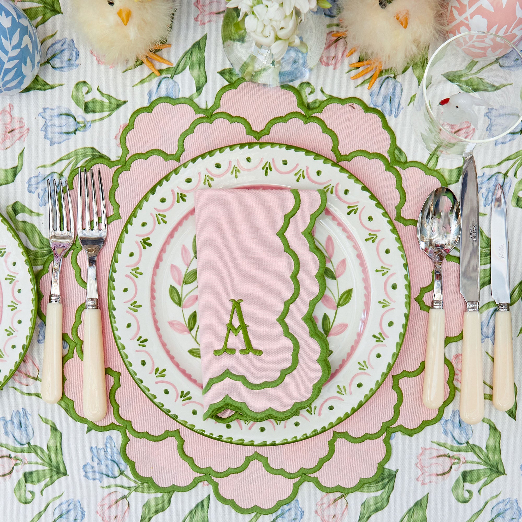Pink & Green Lily Placemats & Napkins (Set of 4)