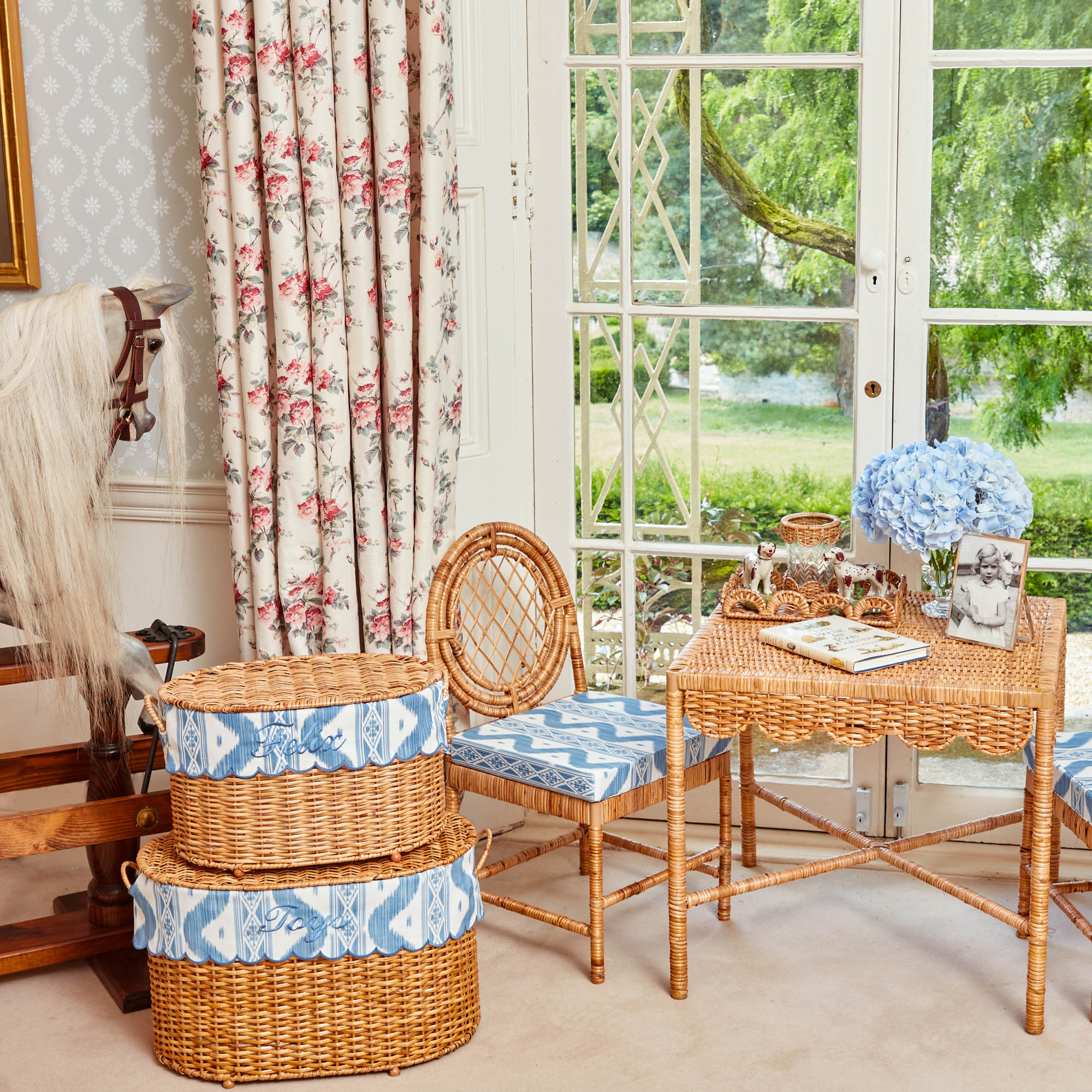 Isabella Rattan Basket with Ikat Liner (Medium)