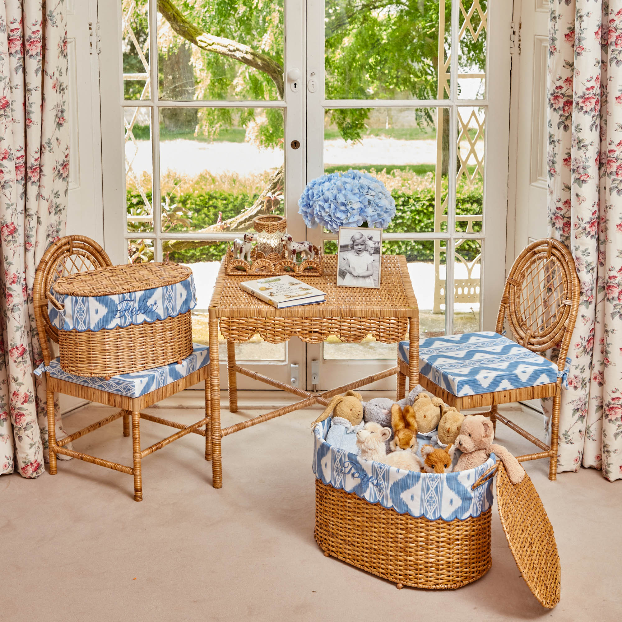 Isabella Rattan Basket with Ikat Liner (Medium)