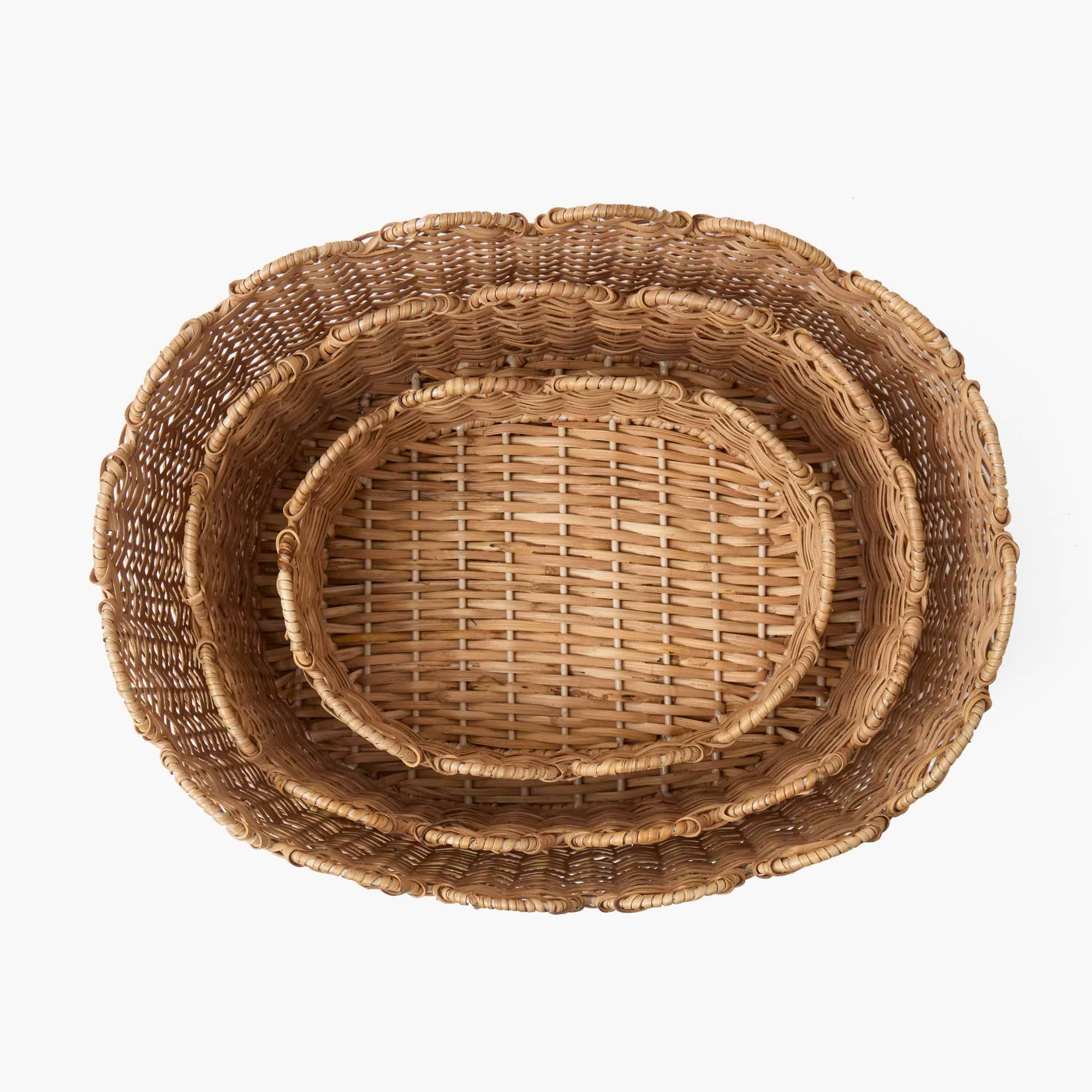 Oval Scalloped Rattan Baskets (Set of 3)