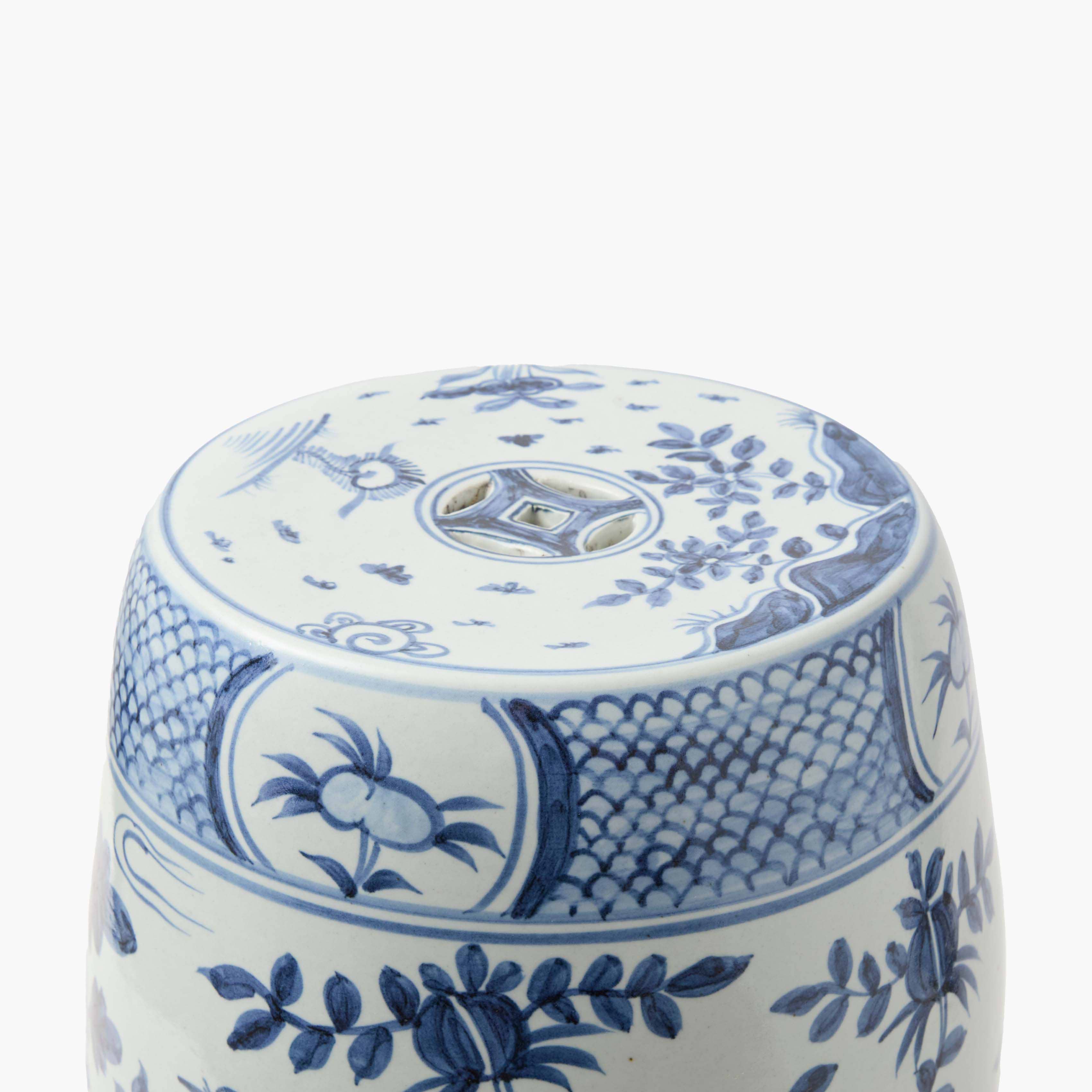 Blue Chinoiserie Ceramic Stool