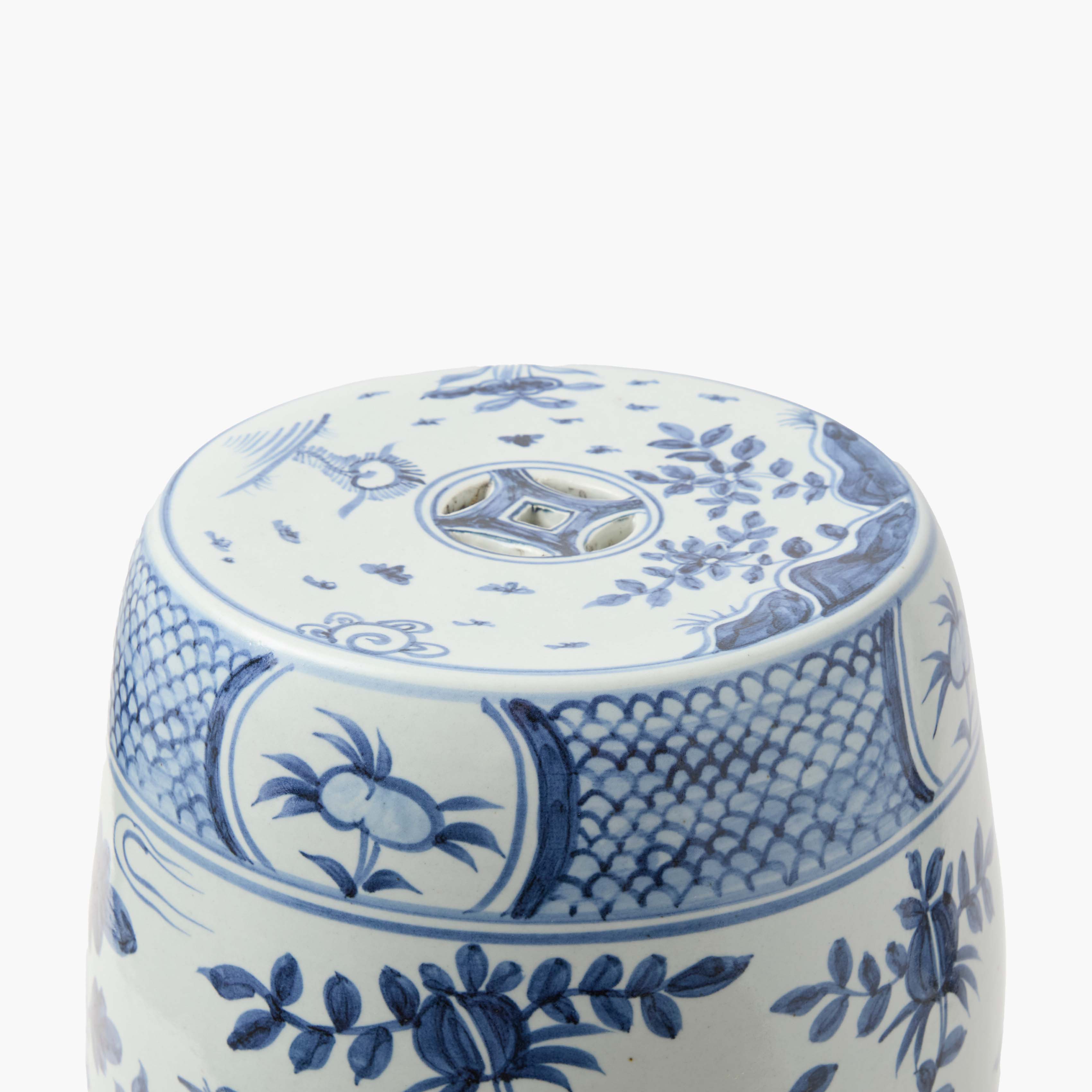 Blue Chinoiserie Ceramic Stool